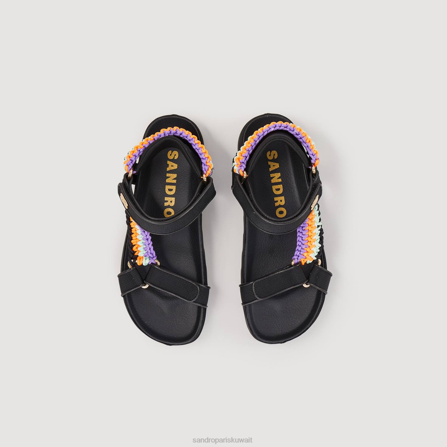 أحذية Sandro Paris الصنادل مع تجديل ملون أسود نحيف ZJ00493