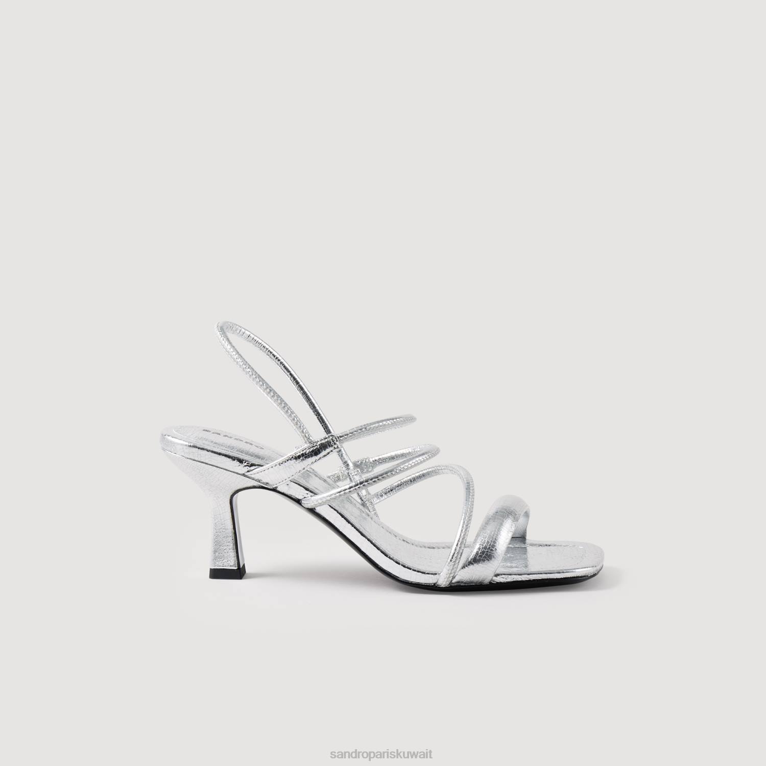 أحذية Sandro Paris الصنادل الجلدية المعدنية فضة نحيف ZJ00494