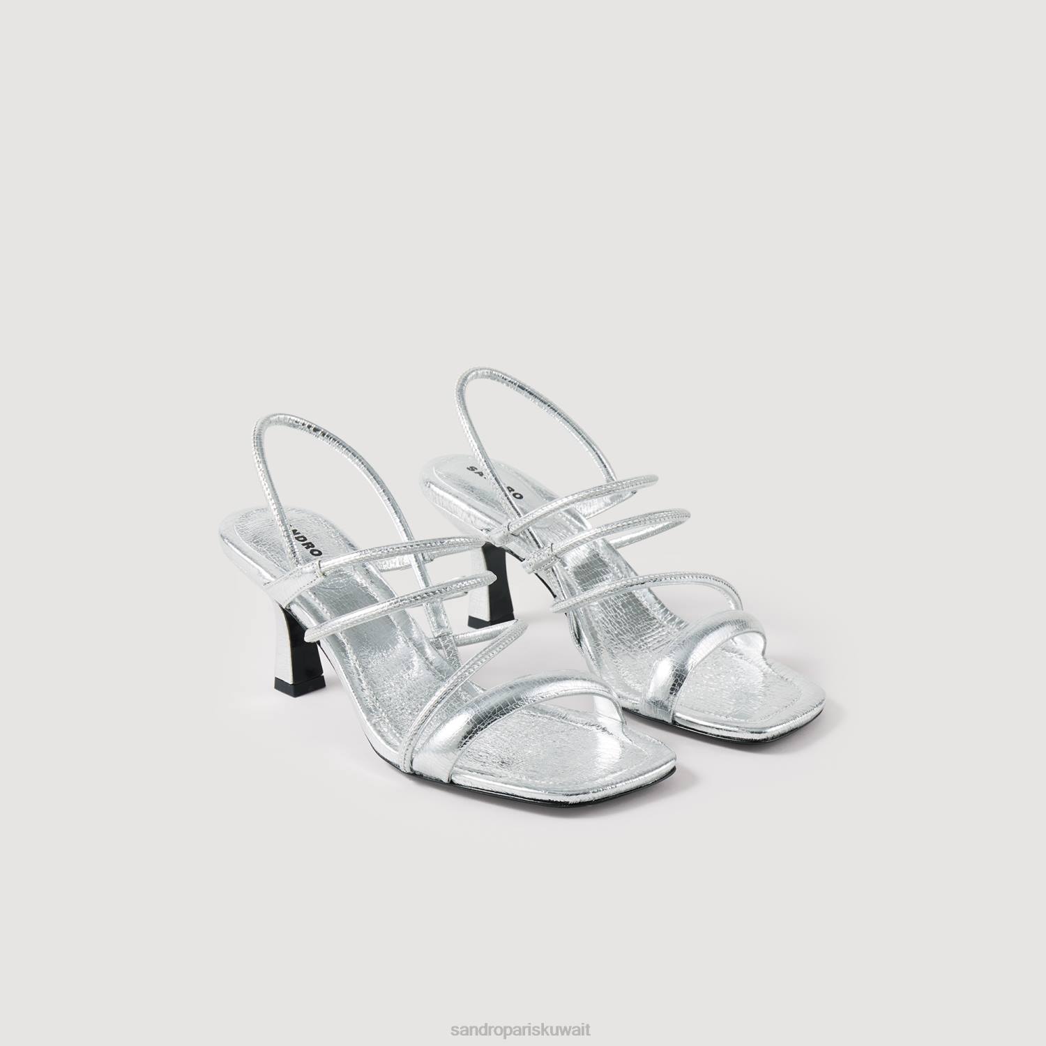 أحذية Sandro Paris الصنادل الجلدية المعدنية فضة نحيف ZJ00494