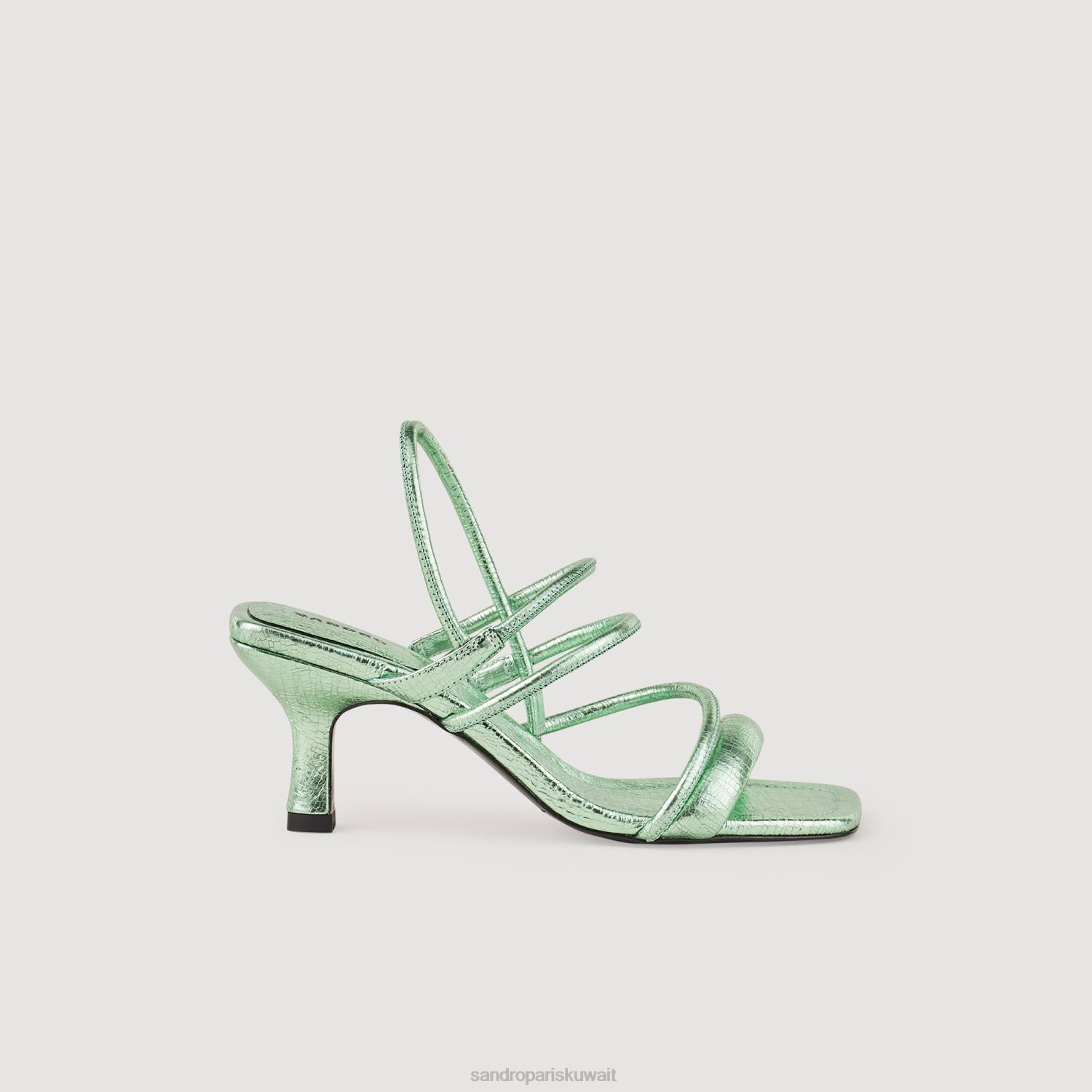 أحذية Sandro Paris الصنادل الجلدية المعدنية أخضر نحيف ZJ00496
