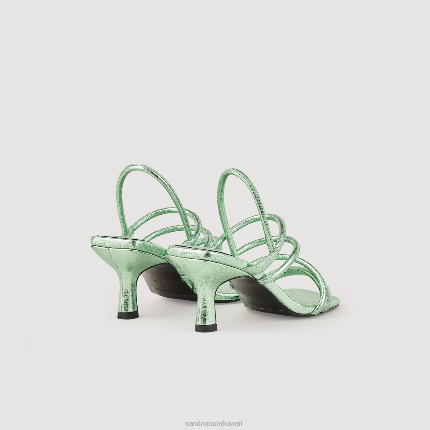 أحذية Sandro Paris الصنادل الجلدية المعدنية أخضر نحيف ZJ00496