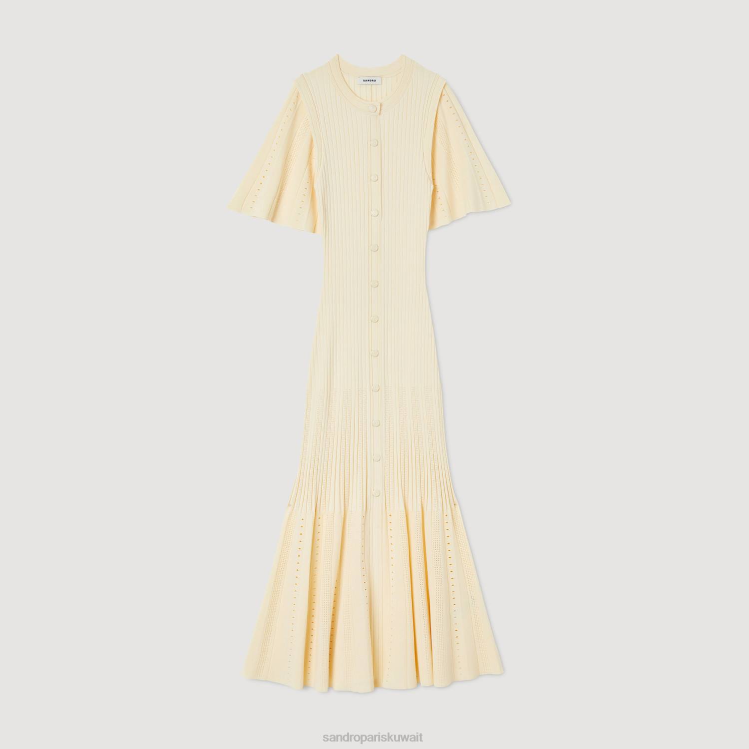 ثياب Sandro Paris فستان ميدي متماسكة بلونين بيج فاتح نحيف ZJ005