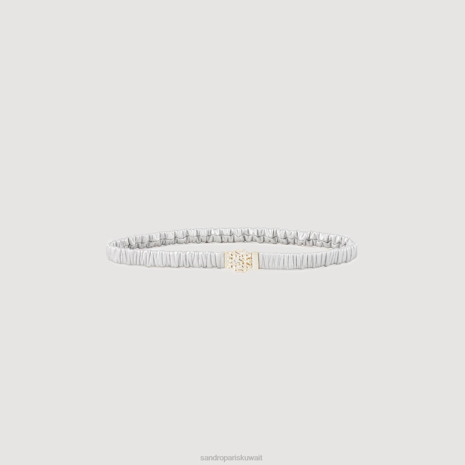 مُكَمِّلات Sandro Paris حزام جلد مطاطي فضة نحيف ZJ00505