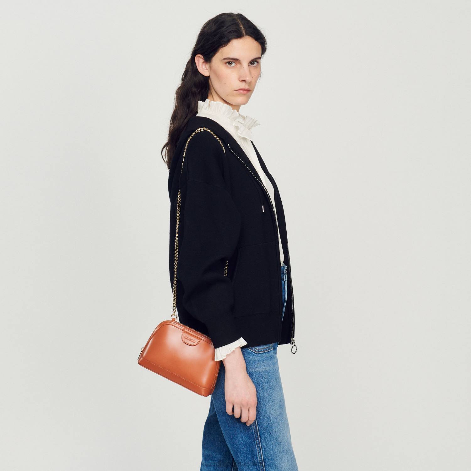 مُكَمِّلات Sandro Paris حقيبة ريتا من الجلد الناعم الكراميل نحيف ZJ00509