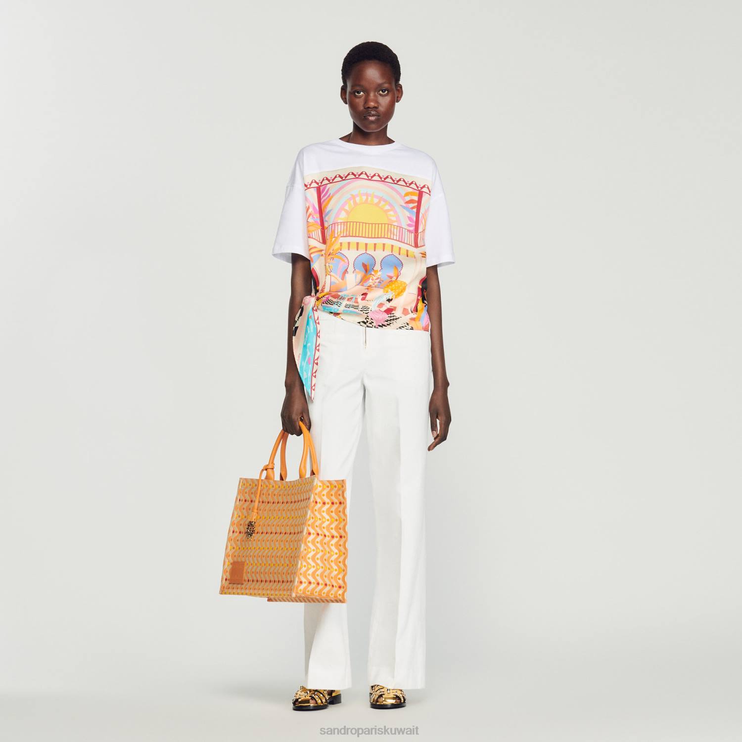 مُكَمِّلات Sandro Paris حقيبة القصبة المطرزة البرتقالي نحيف ZJ00518