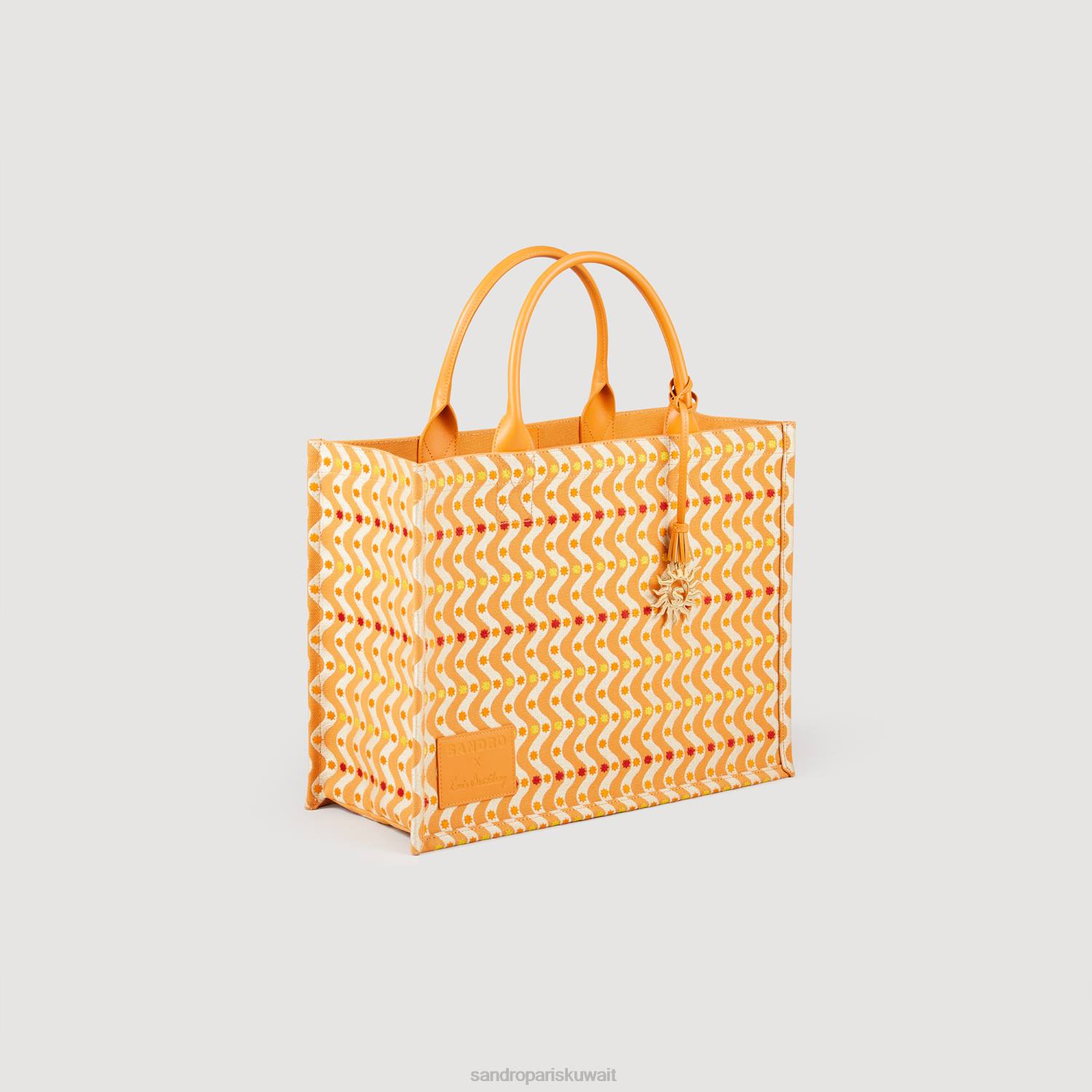 مُكَمِّلات Sandro Paris حقيبة القصبة المطرزة البرتقالي نحيف ZJ00518