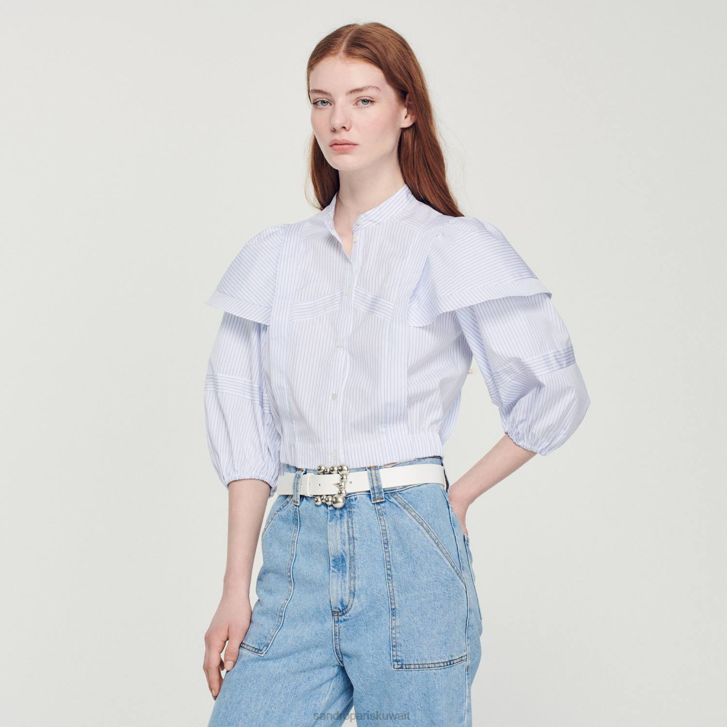 مُكَمِّلات Sandro Paris حزام بإبزيم مزين بالكرة أبيض نحيف ZJ00519