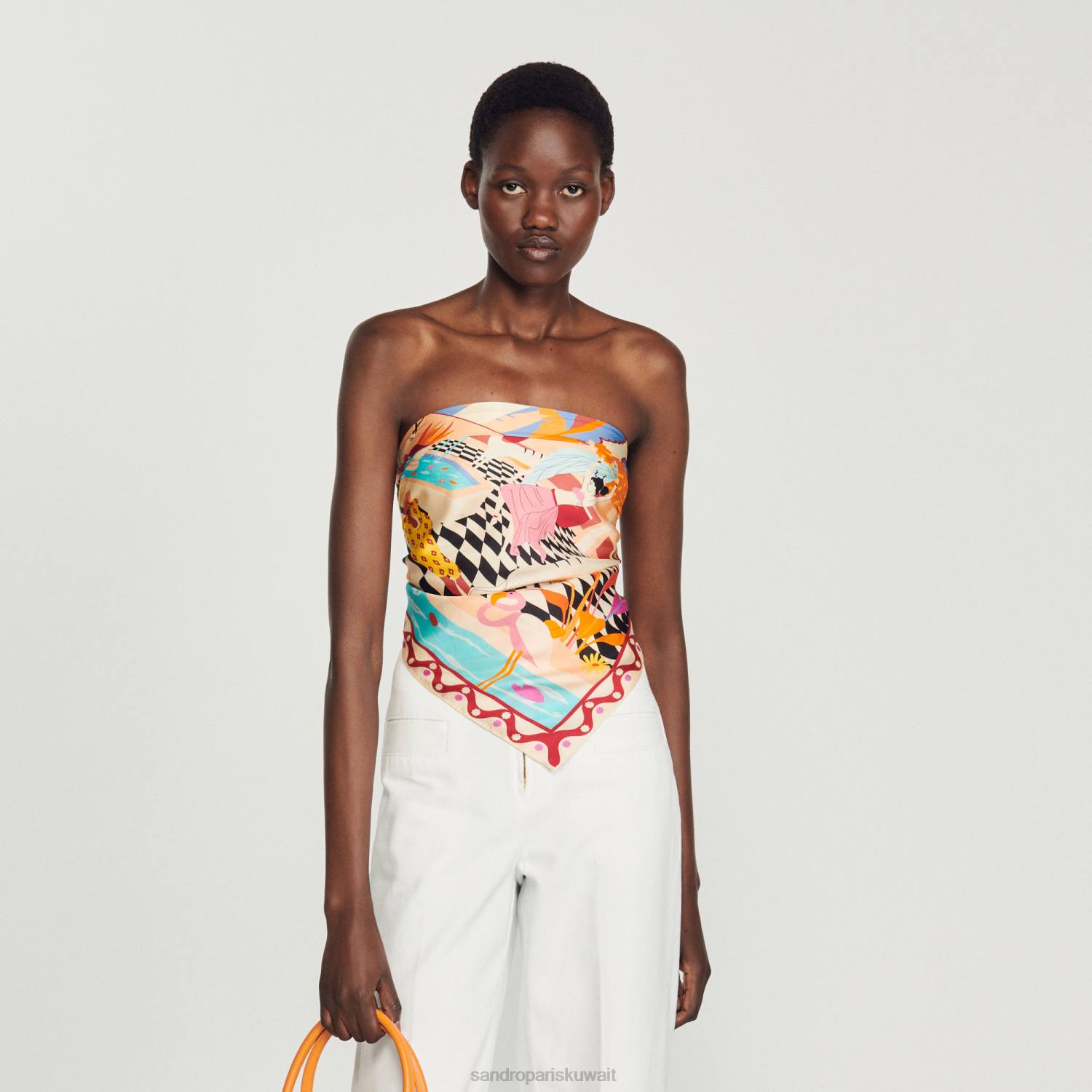 مُكَمِّلات Sandro Paris وشاح حرير البرتقالي نحيف ZJ00520