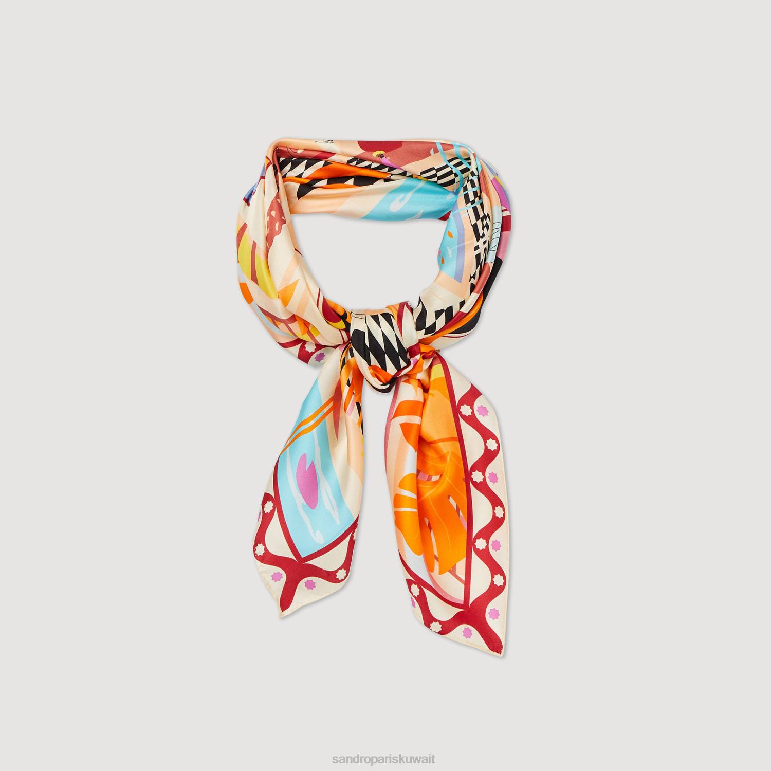 مُكَمِّلات Sandro Paris وشاح حرير البرتقالي نحيف ZJ00520