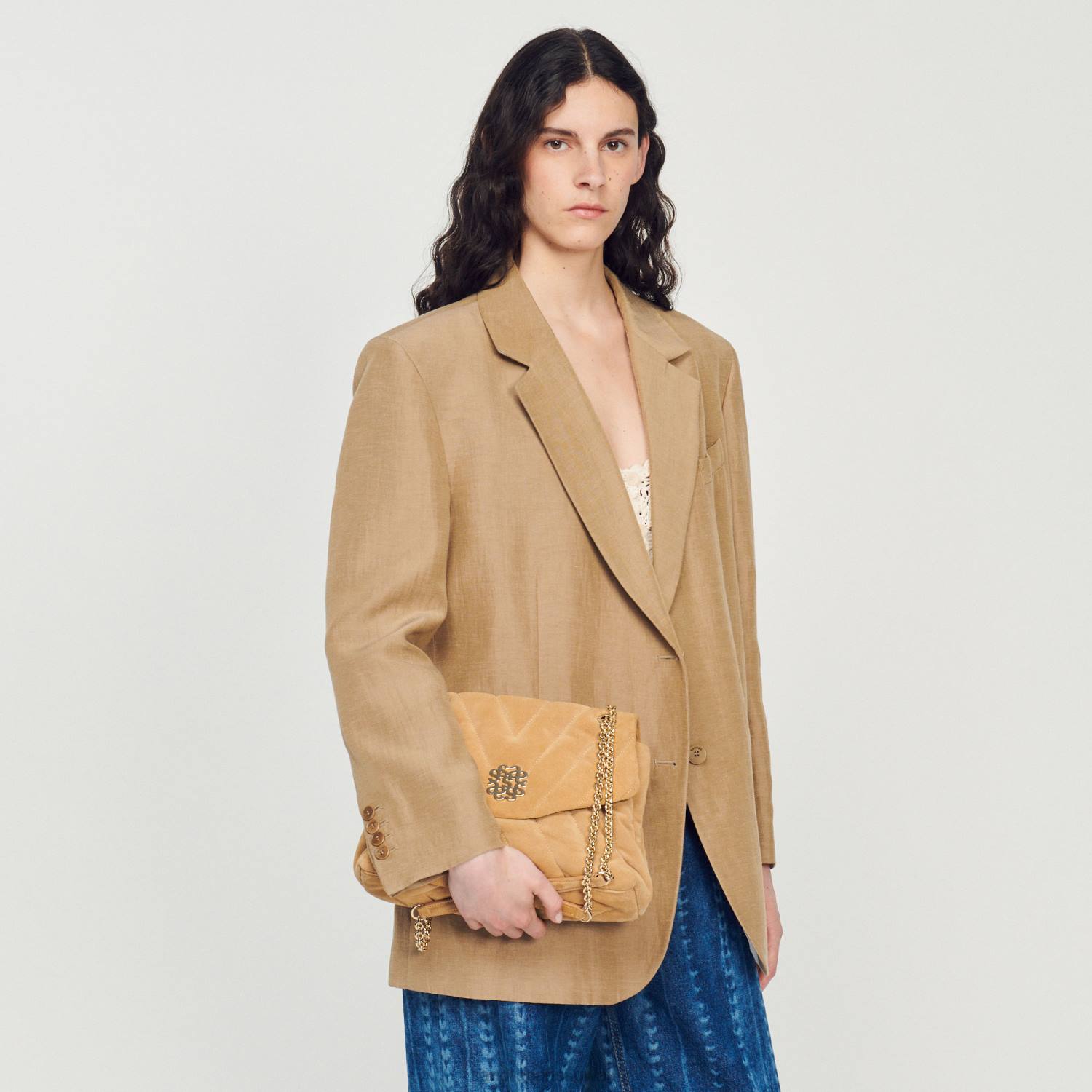 مُكَمِّلات Sandro Paris حقيبة ميلا من الجلد السويدي المبطن جمل نحيف ZJ00522