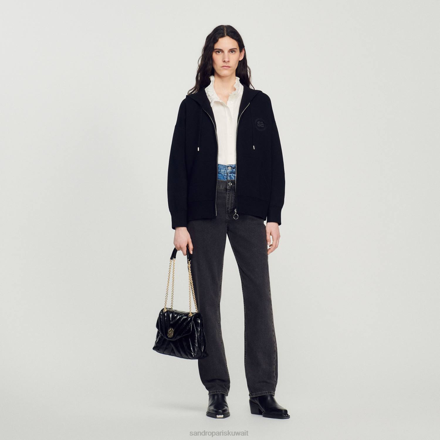 مُكَمِّلات Sandro Paris ميلا حقيبة جلدية مبطنة أسود نحيف ZJ00531