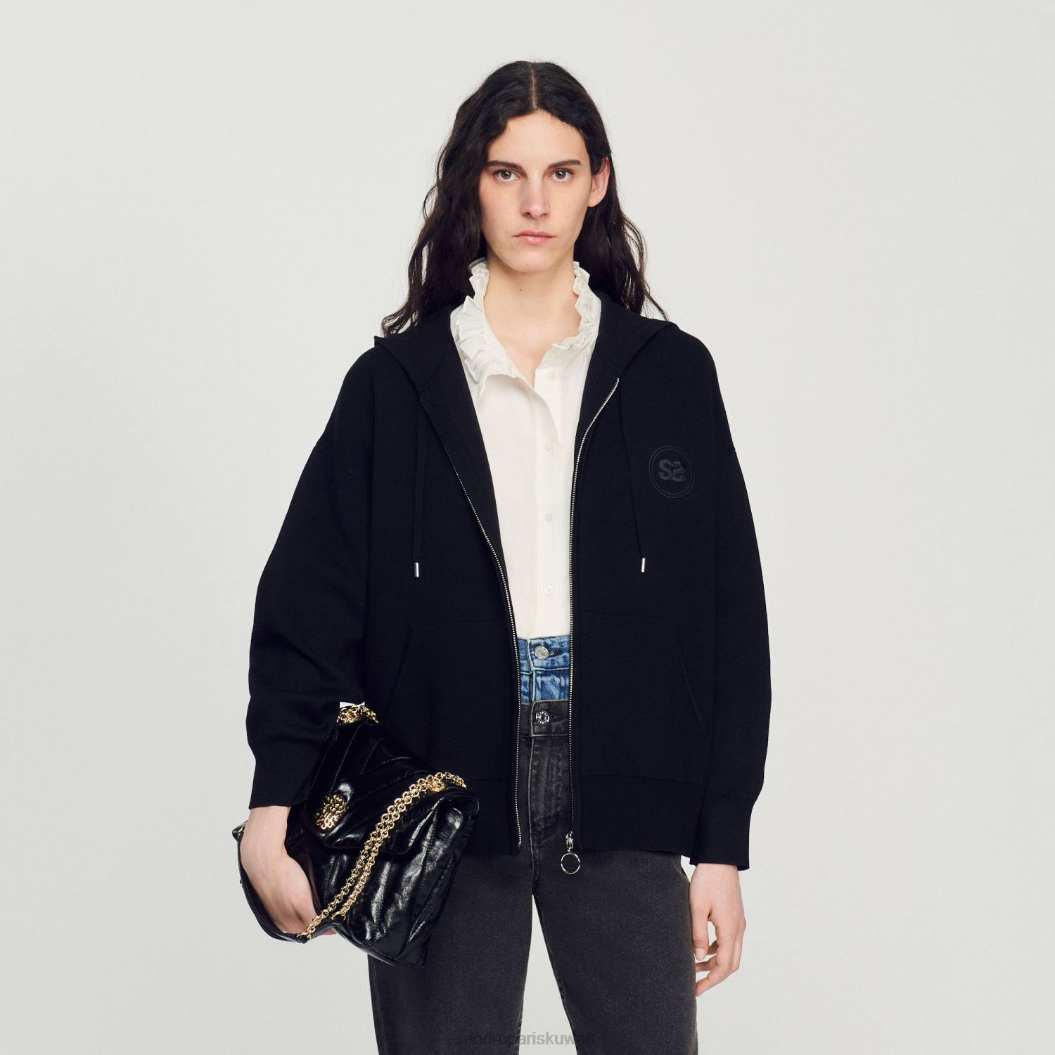 مُكَمِّلات Sandro Paris ميلا حقيبة جلدية مبطنة أسود نحيف ZJ00531