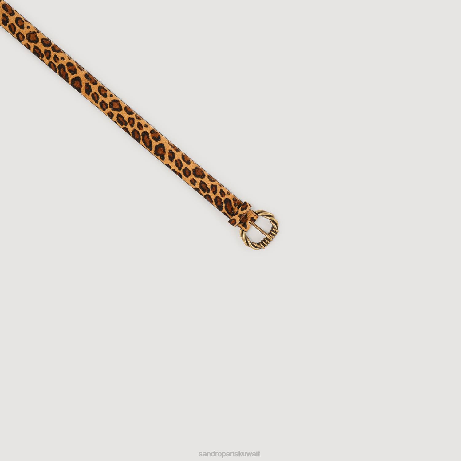 مُكَمِّلات Sandro Paris حزام جلدي عريض بطبعة جلد الفهد بني نحيف ZJ00534