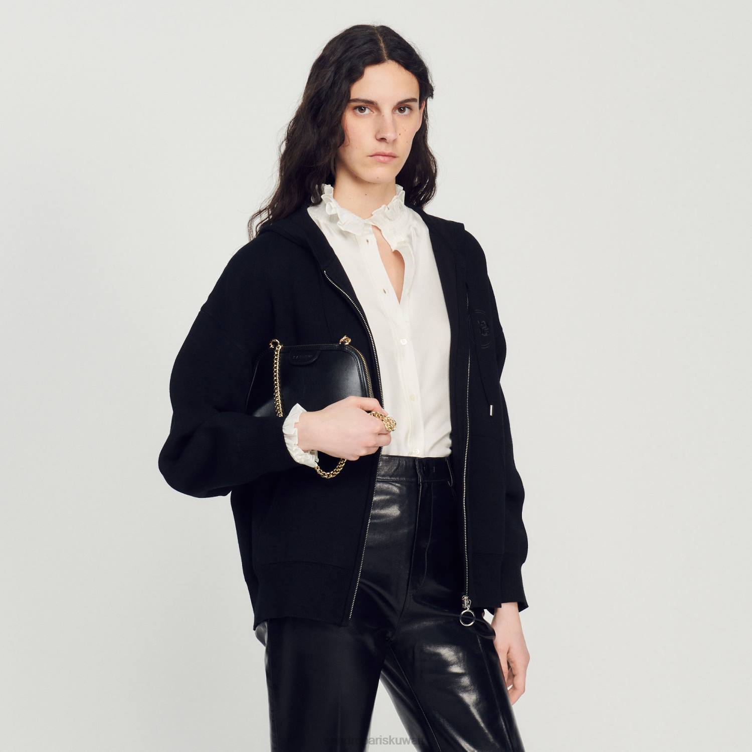 مُكَمِّلات Sandro Paris حقيبة ريتا من الجلد الناعم أسود نحيف ZJ00538