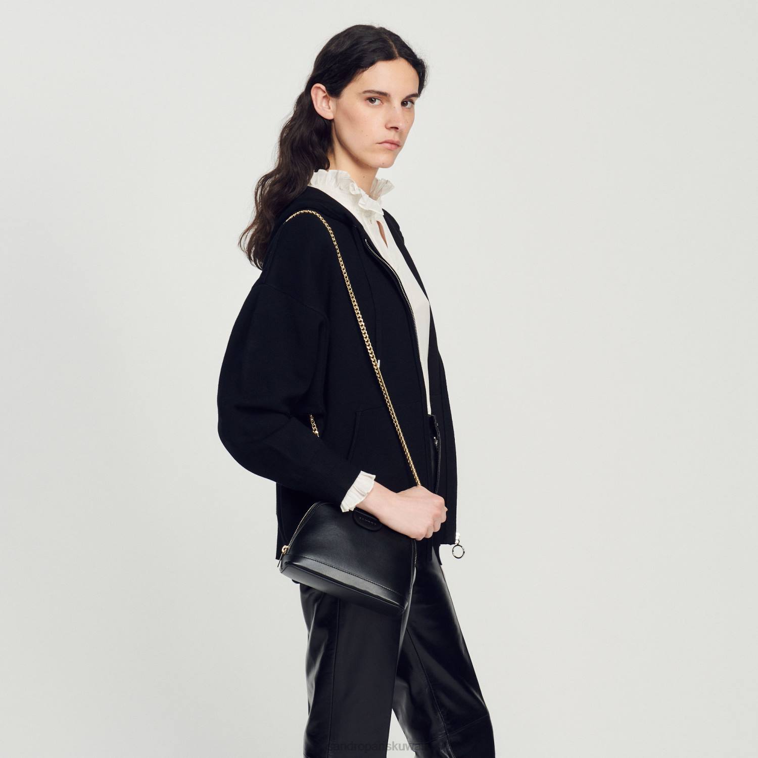 مُكَمِّلات Sandro Paris حقيبة ريتا من الجلد الناعم أسود نحيف ZJ00538