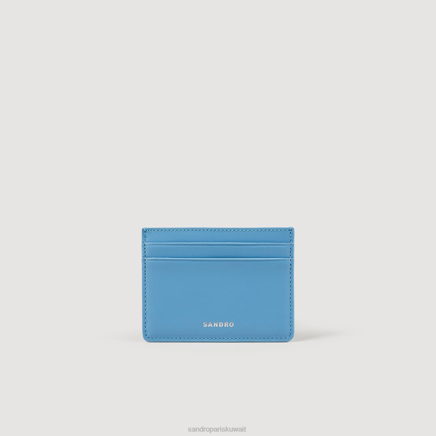 مُكَمِّلات Sandro Paris حامل بطاقات جلدي ناعم أزرق رجال ZJ00539