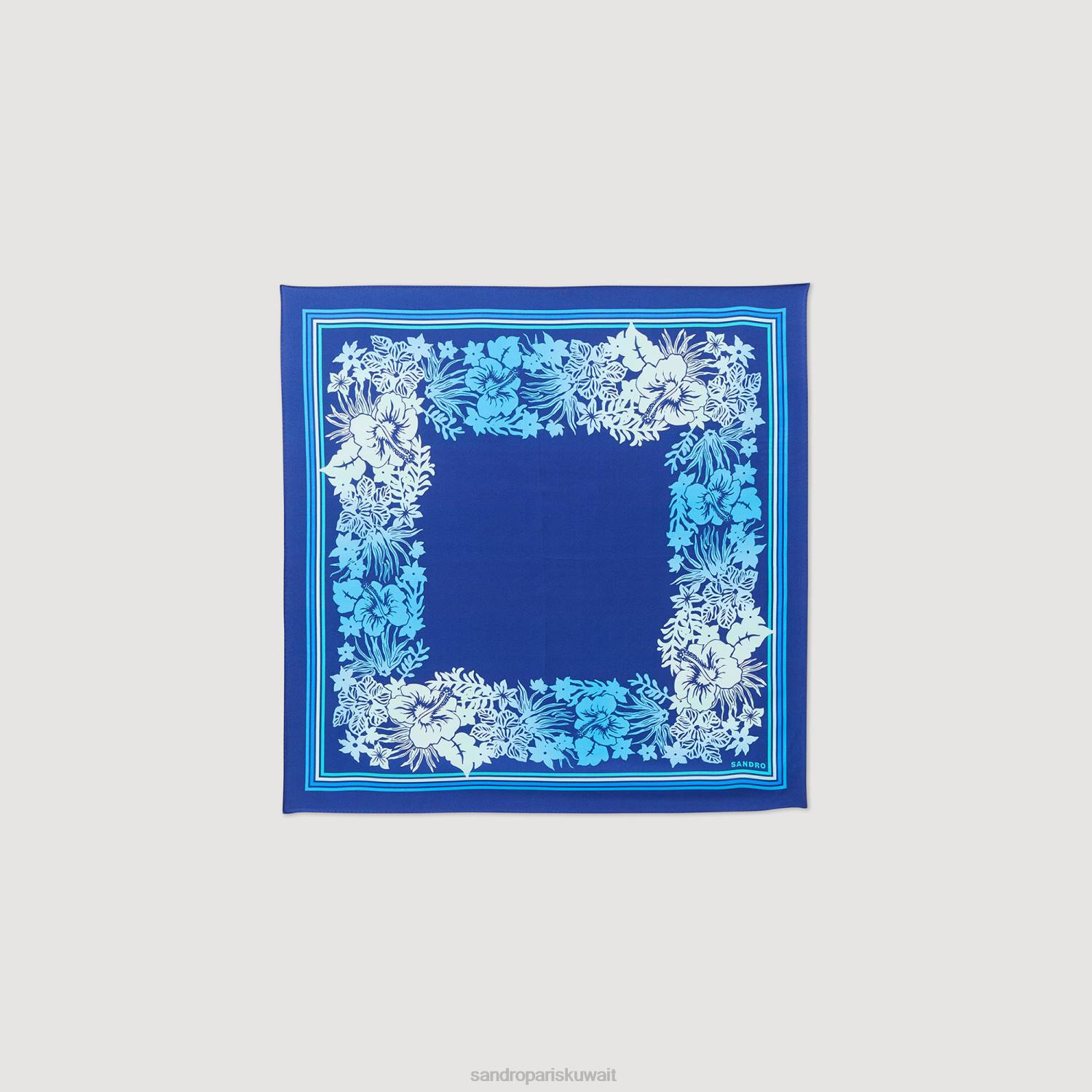 مُكَمِّلات Sandro Paris وشاح حرير أزرق نحيف ZJ00543