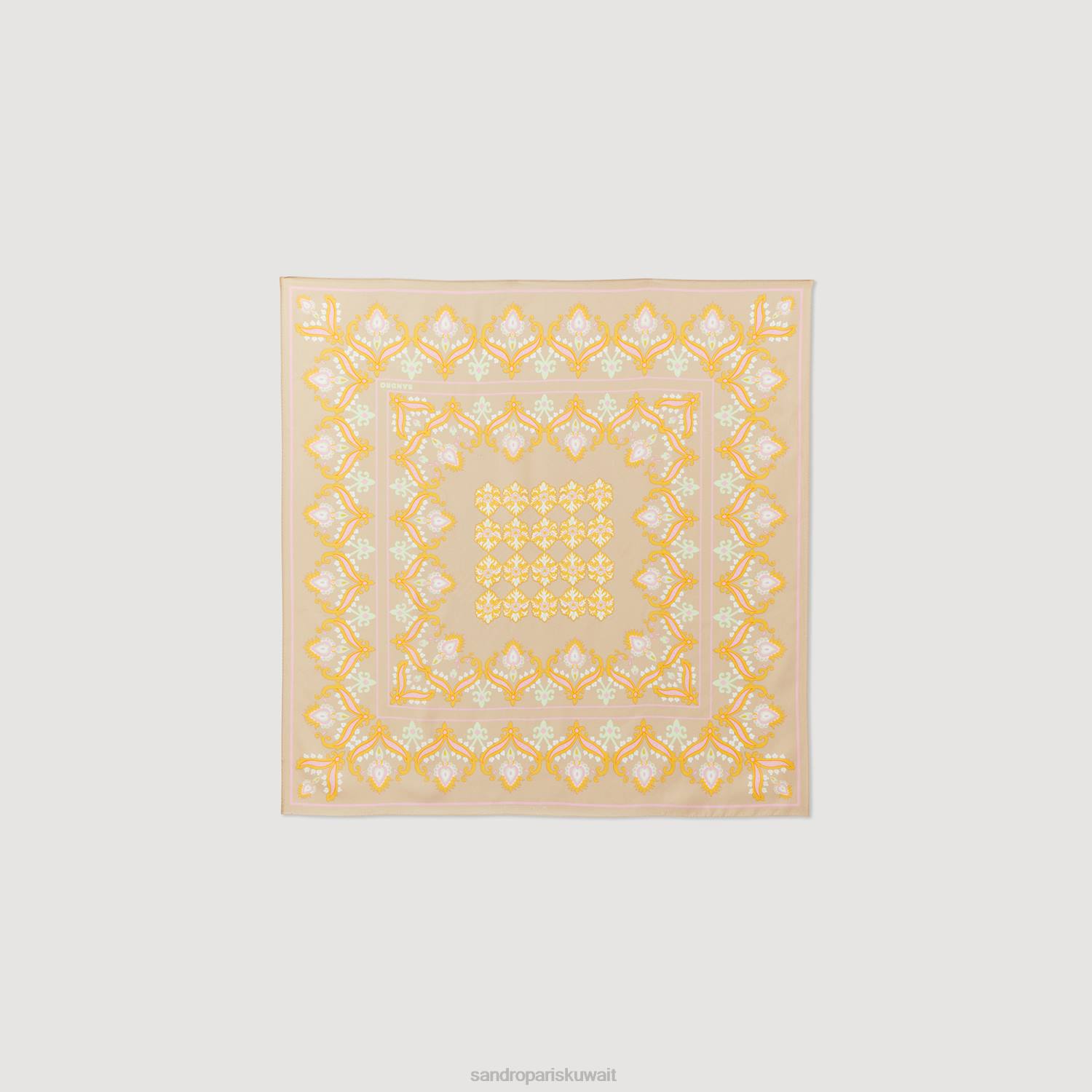 مُكَمِّلات Sandro Paris وشاح حرير اللون البيج نحيف ZJ00549