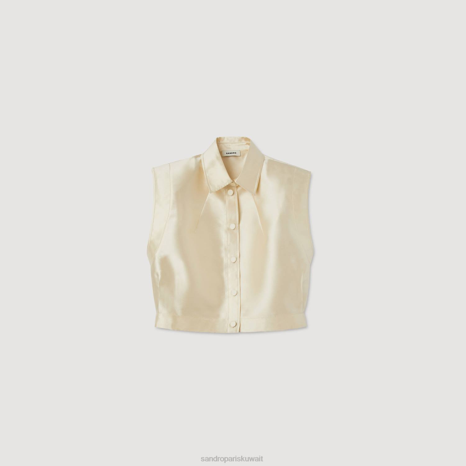 ثياب Sandro Paris قميص الساتان اقتصاص اللون البيج نحيف ZJ0054