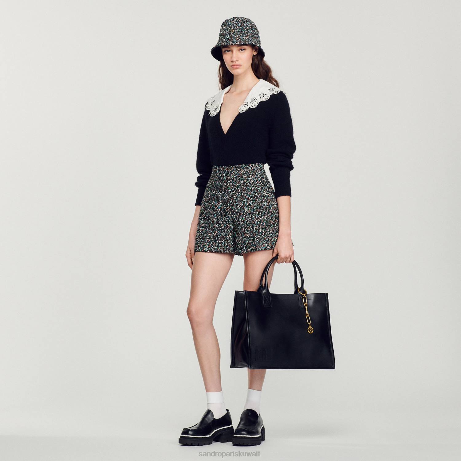 مُكَمِّلات Sandro Paris حقيبة جلدية مع سلسلة مجوهرات أسود نحيف ZJ00550