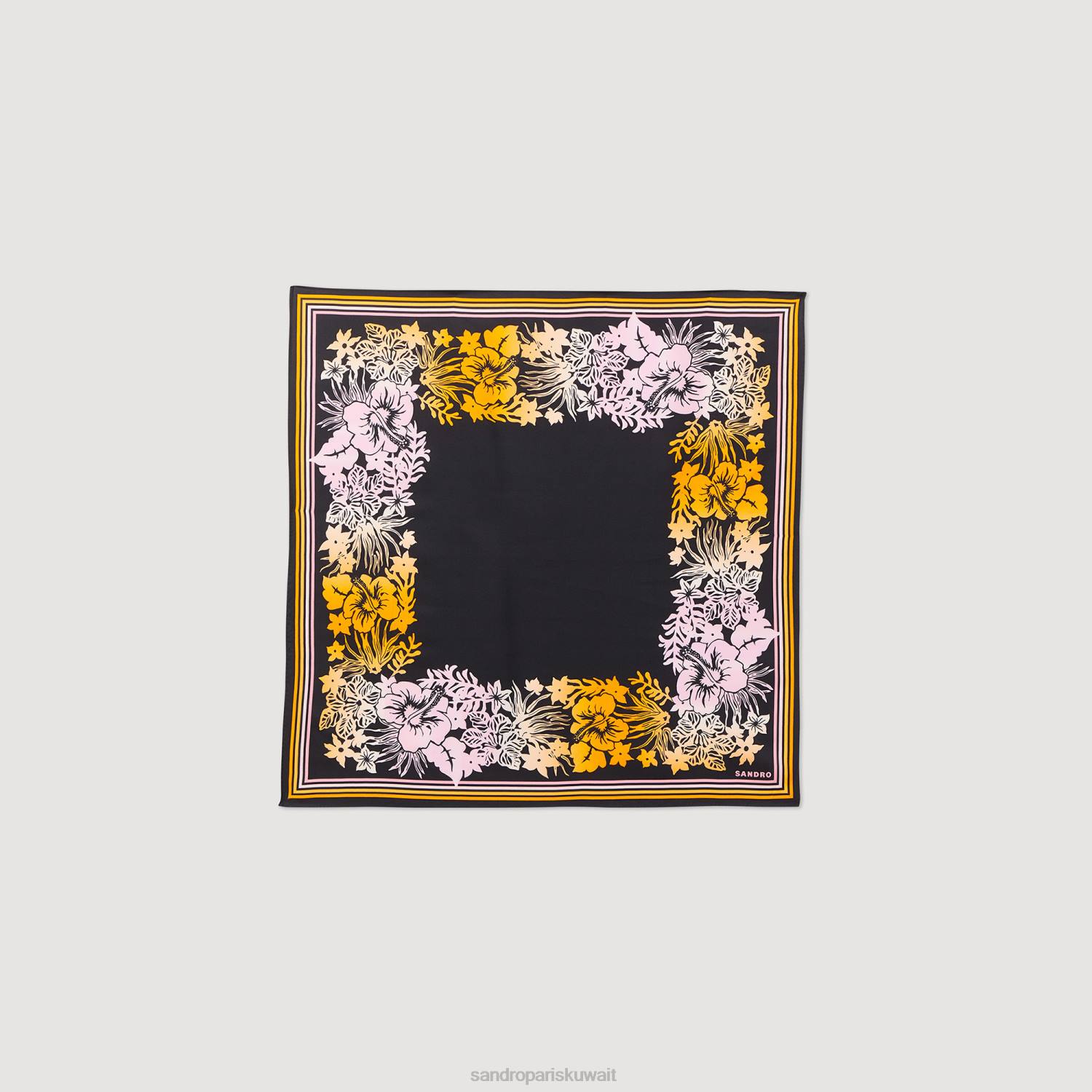 مُكَمِّلات Sandro Paris وشاح حرير أسود نحيف ZJ00551