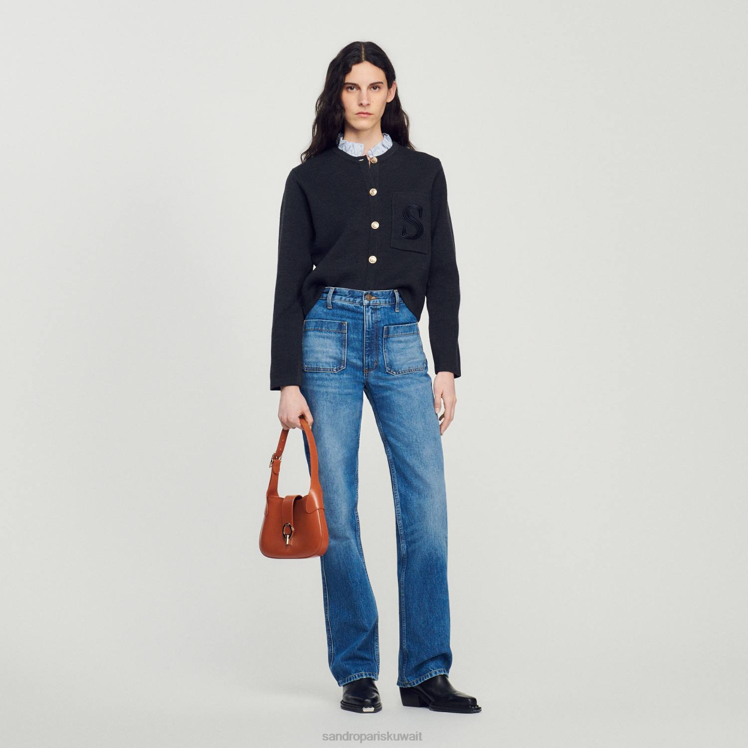 مُكَمِّلات Sandro Paris حقيبة الرغيف الفرنسي الكراميل نحيف ZJ00555