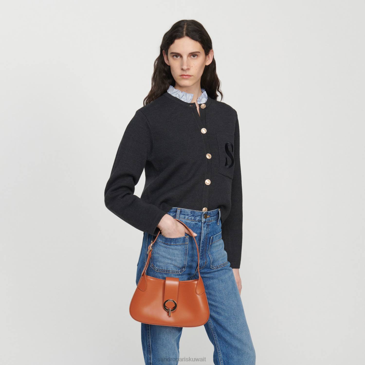 مُكَمِّلات Sandro Paris حقيبة الرغيف الفرنسي الكراميل نحيف ZJ00555