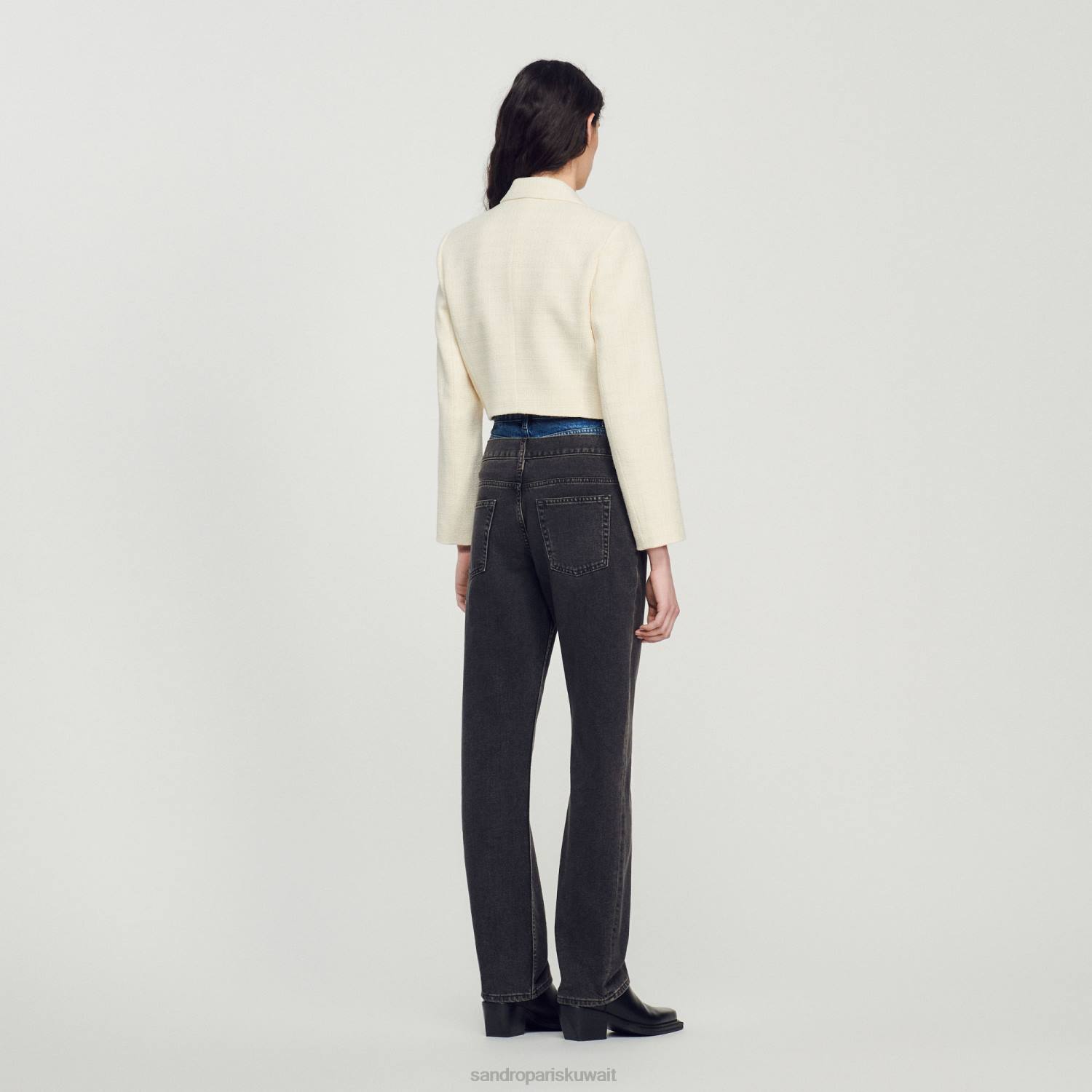 ثياب Sandro Paris سترة قصيرة من التويد بأزرار بيج فاتح نحيف ZJ0055