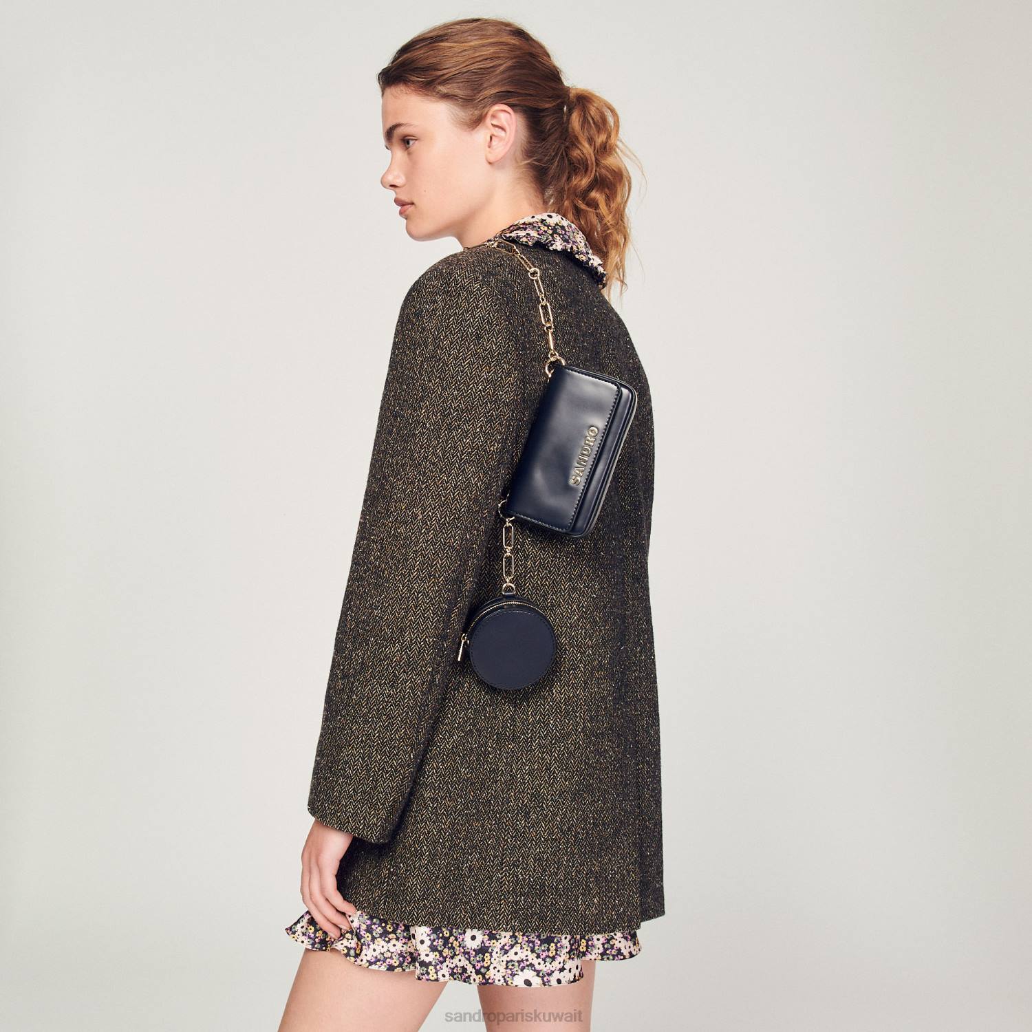 مُكَمِّلات Sandro Paris حقيبة توتيمو مع حزام سلسلة أسود نحيف ZJ00566