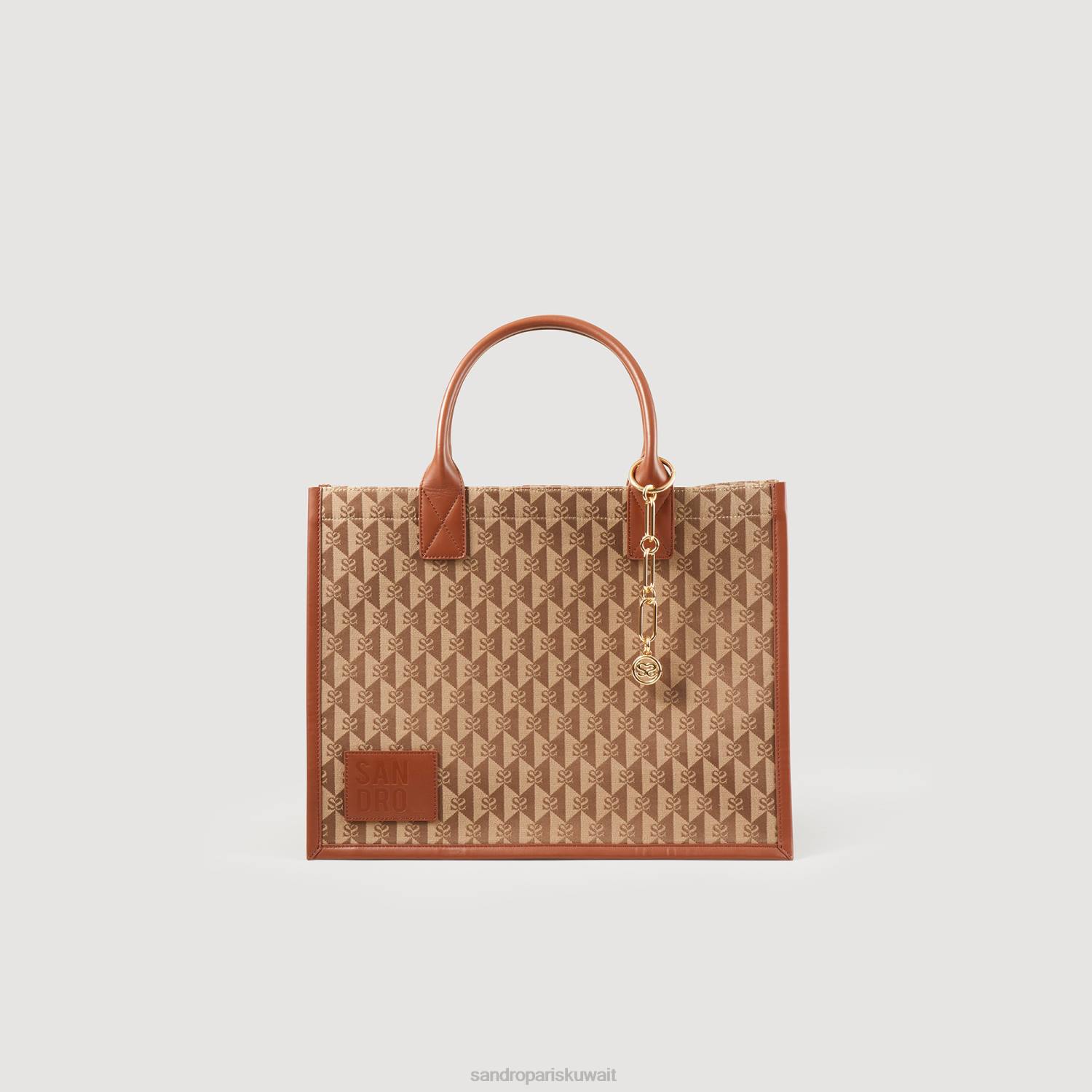 مُكَمِّلات Sandro Paris حقيبة جاكار بشعار القصبة بني نحيف ZJ00567