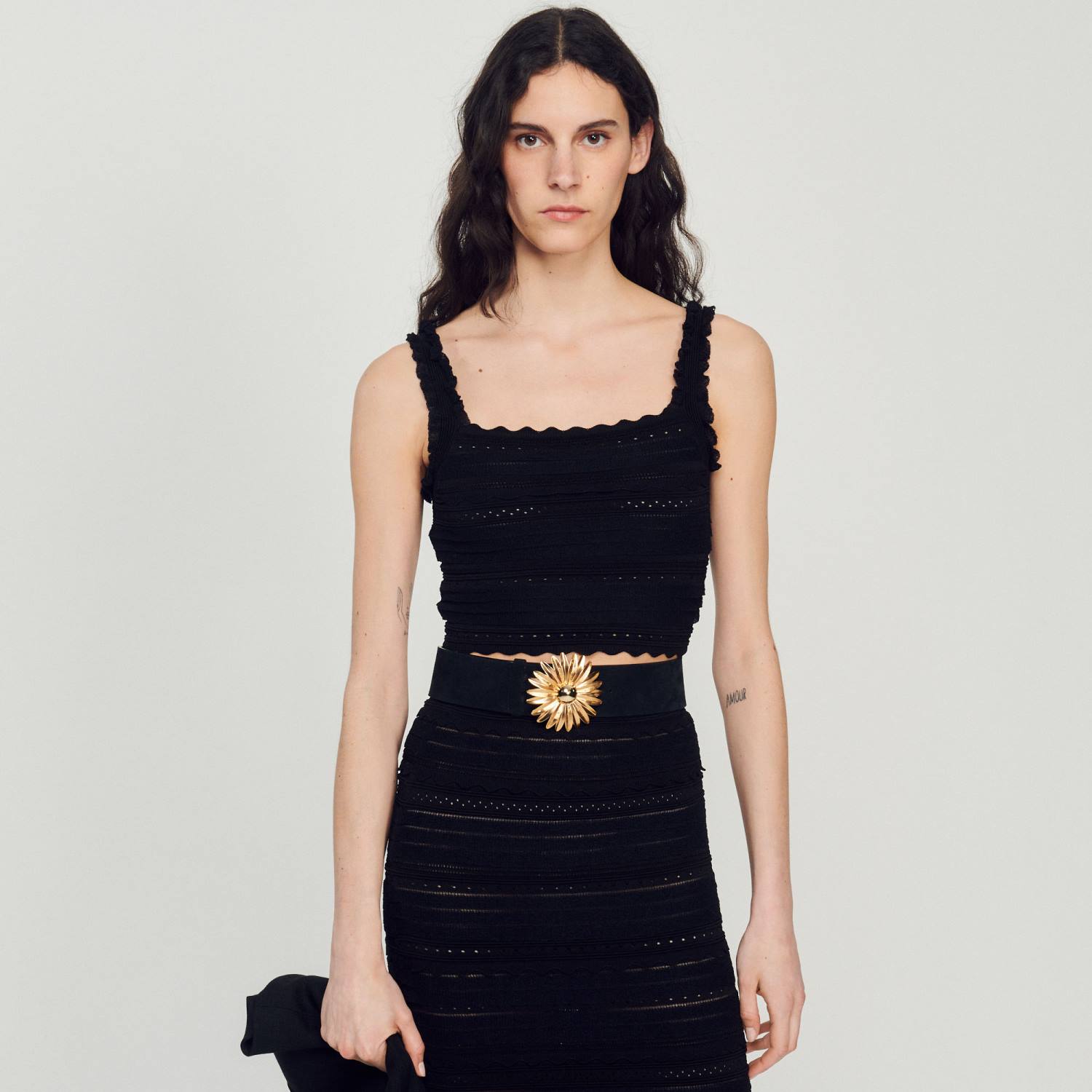 مُكَمِّلات Sandro Paris حزام من الجلد أسود نحيف ZJ00569