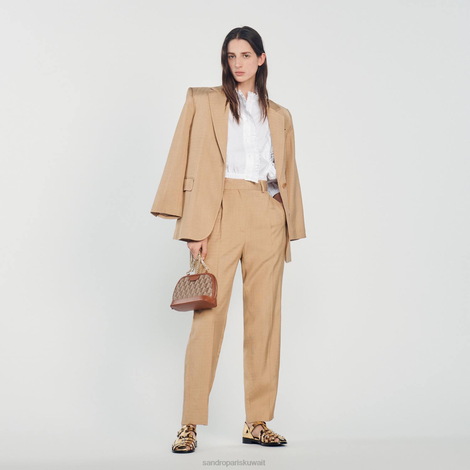 مُكَمِّلات Sandro Paris حقيبة كلاتش بشعار ريتا بني نحيف ZJ00577