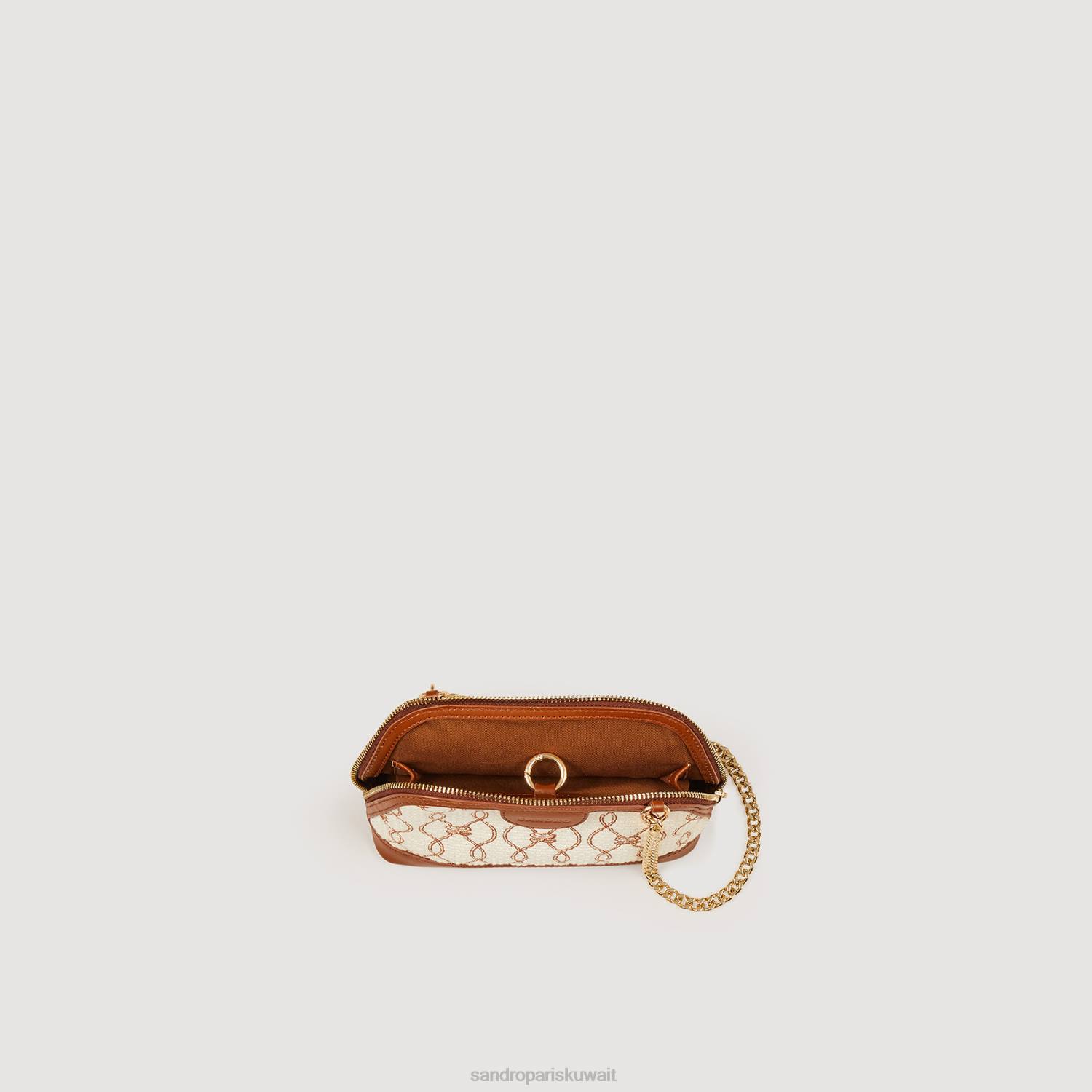 مُكَمِّلات Sandro Paris حقيبة ريتا مصنوعة من قماش المونوغرام بني/إكرو نحيف ZJ00578