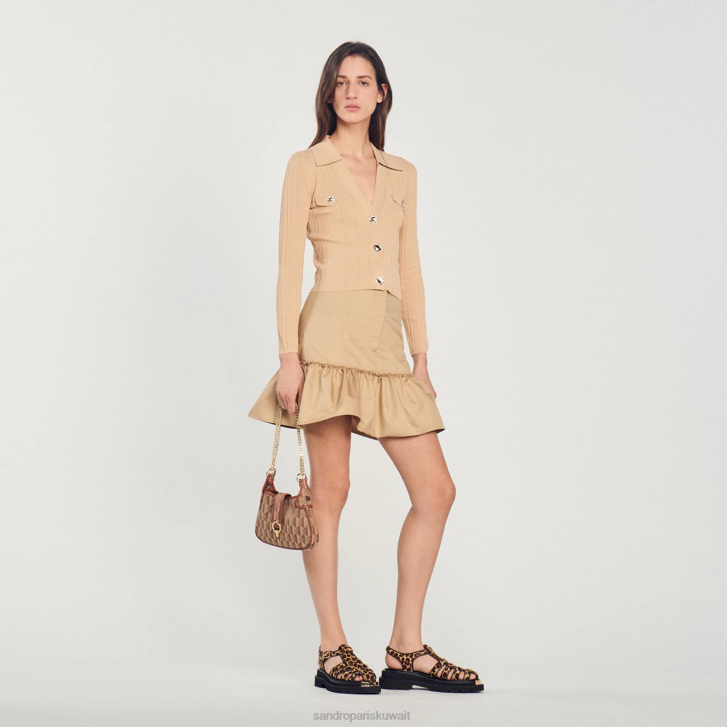 مُكَمِّلات Sandro Paris حقيبة سلسلة جانيت الحلوة بني نحيف ZJ00579