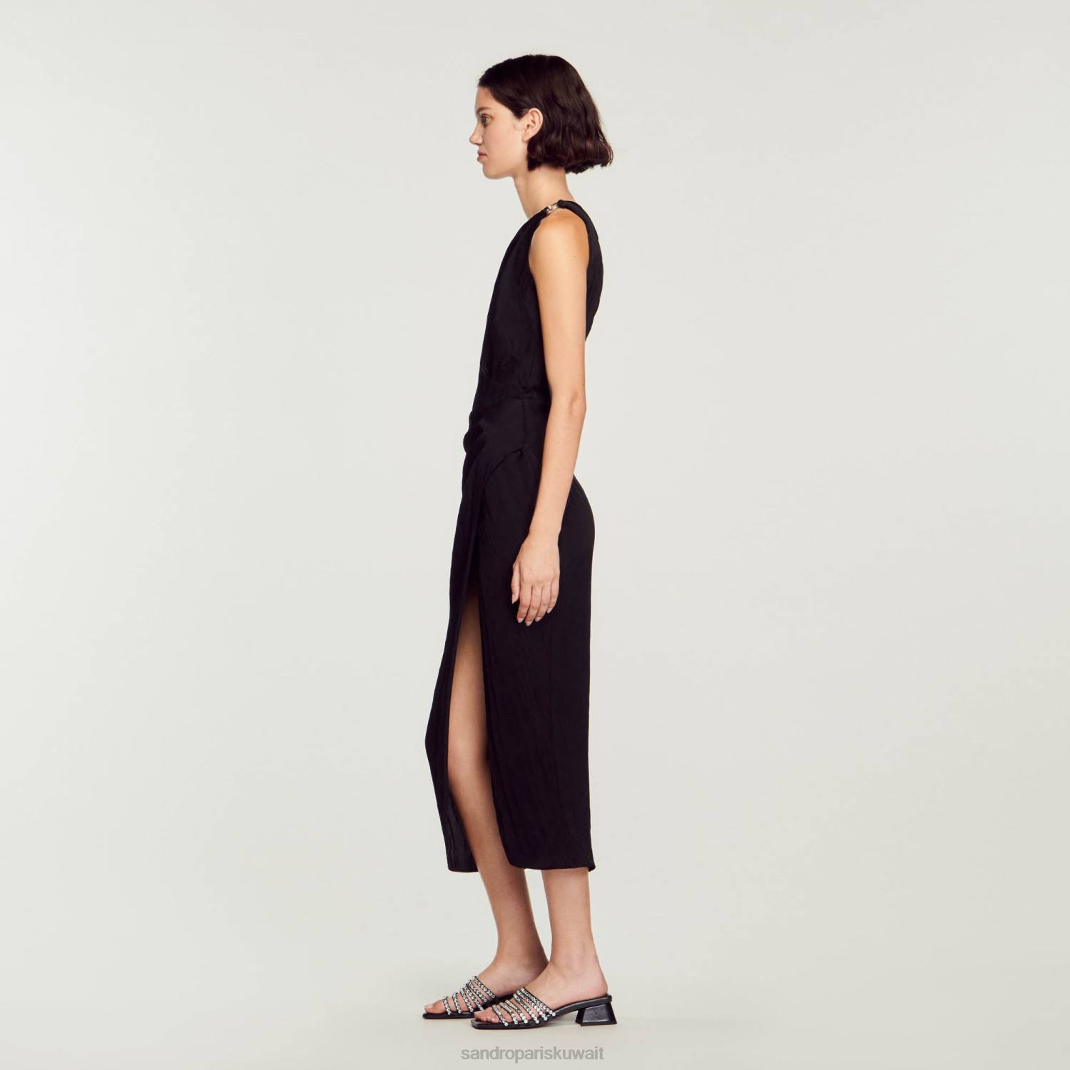 ثياب Sandro Paris فستان غير متماثل أسود نحيف ZJ0057