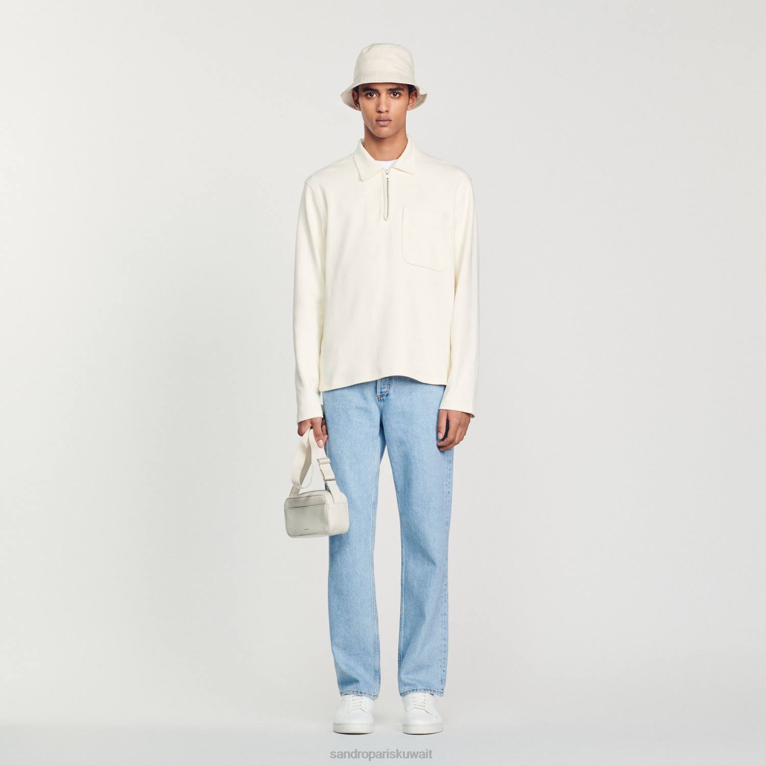 ثياب Sandro Paris سستة قميص بولو بيج فاتح رجال ZJ00582