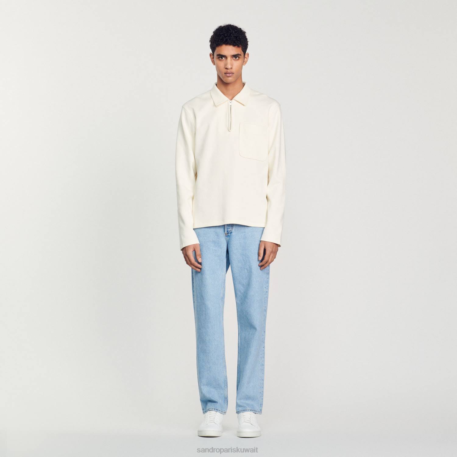 ثياب Sandro Paris سستة قميص بولو بيج فاتح رجال ZJ00582