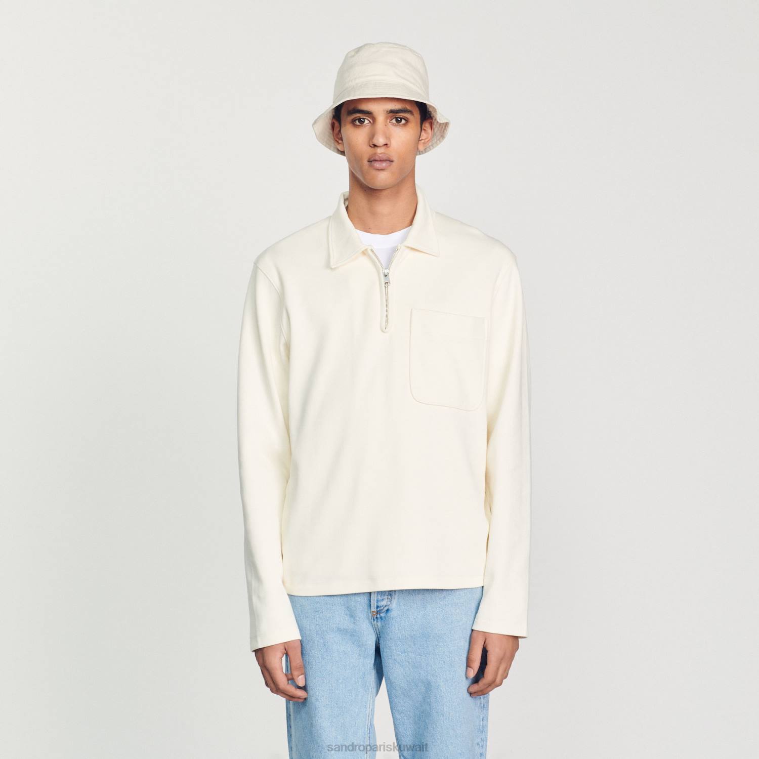 ثياب Sandro Paris سستة قميص بولو بيج فاتح رجال ZJ00582