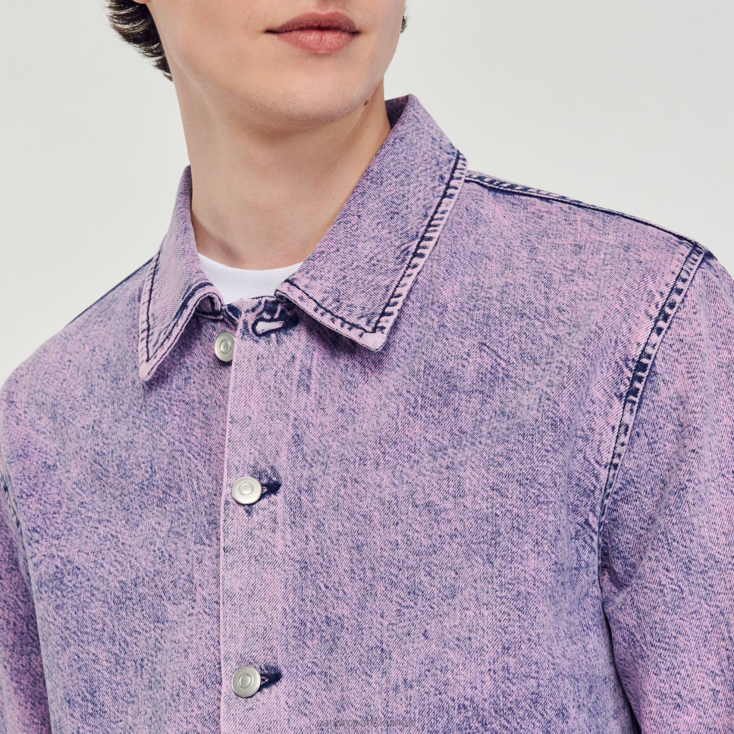 ثياب Sandro Paris سترة عامل باهتة لون القرنفل رجال ZJ00584