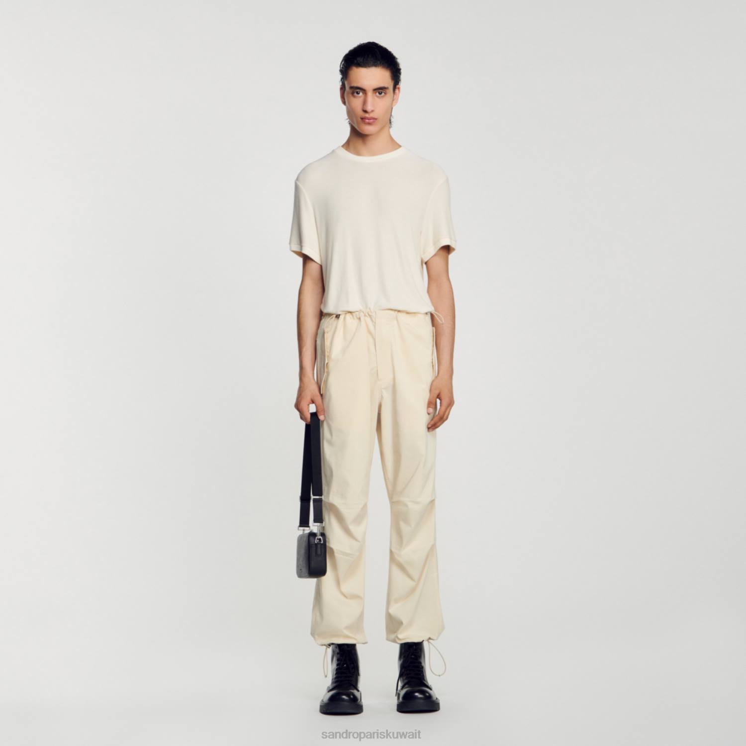 ثياب Sandro Paris تي شيرت برقبة دائرية بيج فاتح رجال ZJ00585