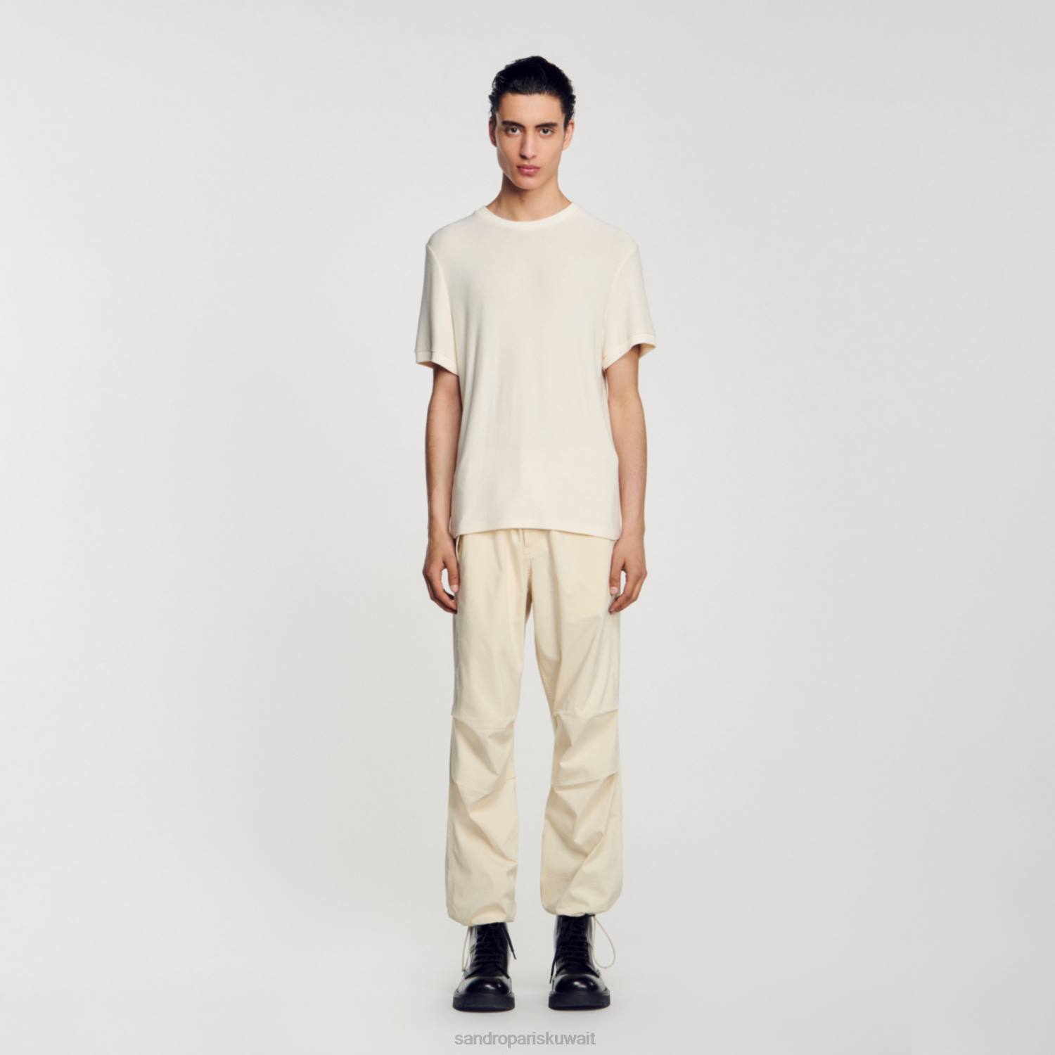 ثياب Sandro Paris تي شيرت برقبة دائرية بيج فاتح رجال ZJ00585