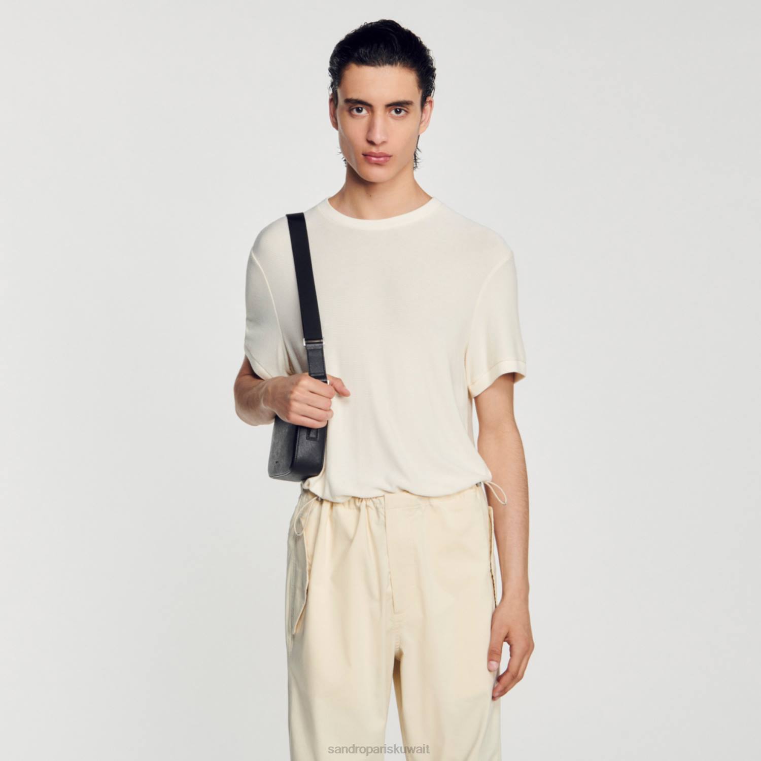 ثياب Sandro Paris تي شيرت برقبة دائرية بيج فاتح رجال ZJ00585