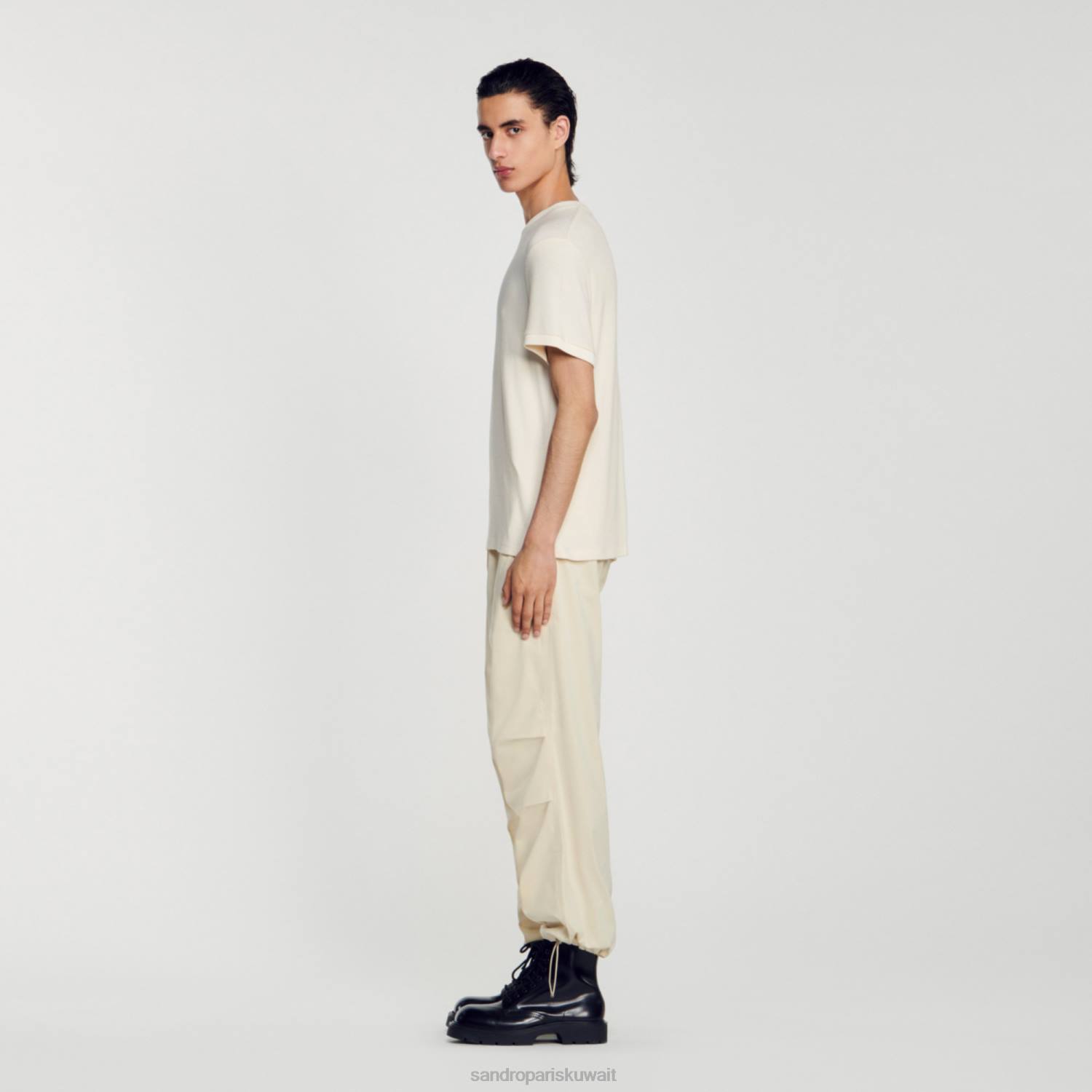 ثياب Sandro Paris تي شيرت برقبة دائرية بيج فاتح رجال ZJ00585