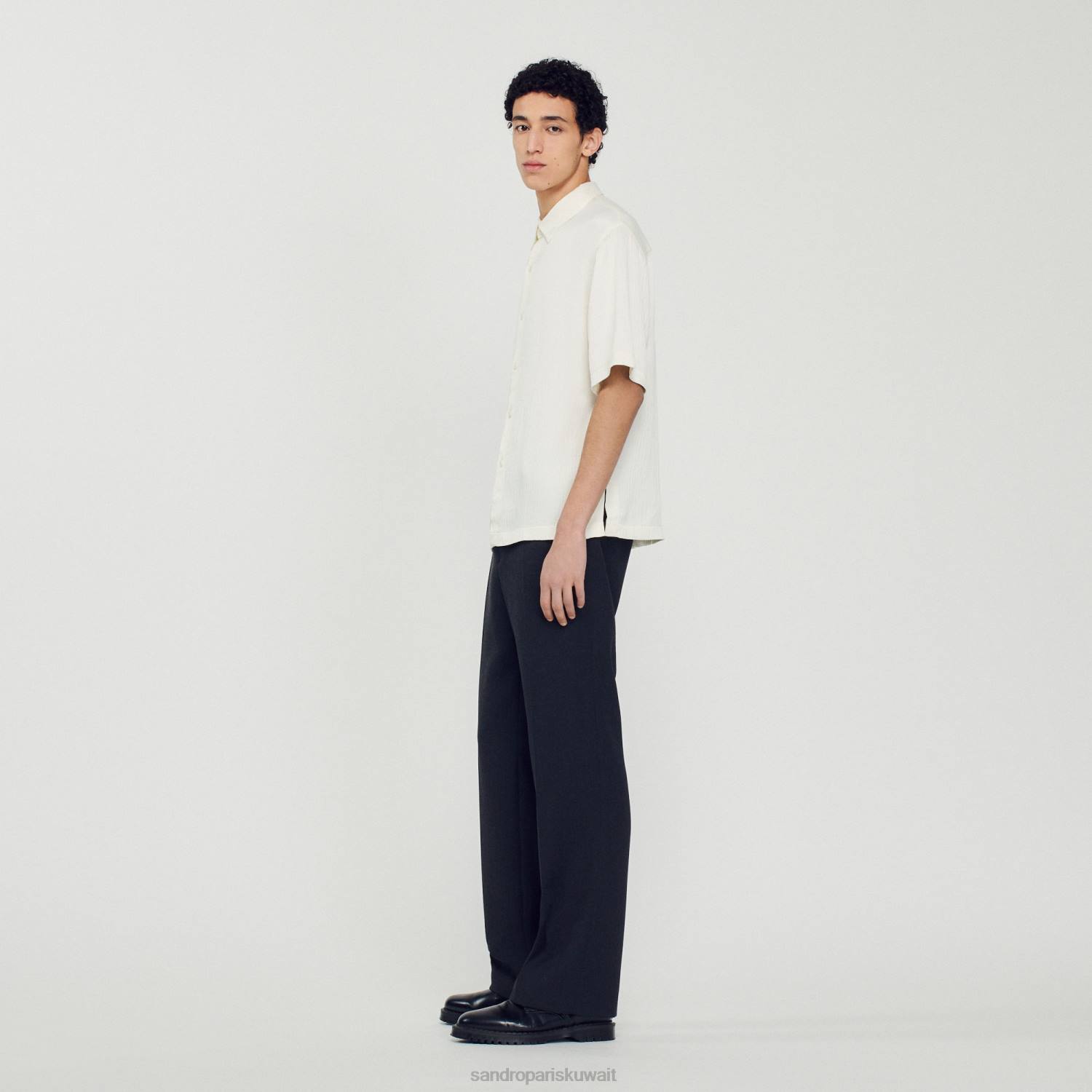 ثياب Sandro Paris قميص بأكمام قصيرة بيج فاتح رجال ZJ00589