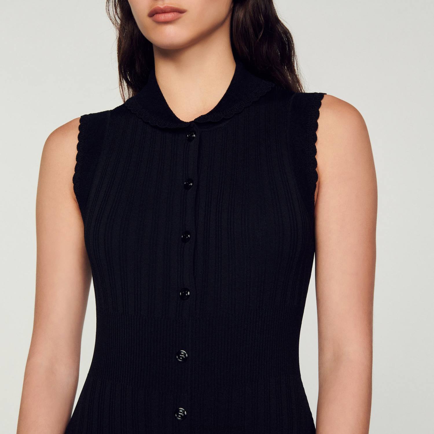 ثياب Sandro Paris فستان ماكسي مضلع أسود نحيف ZJ0058