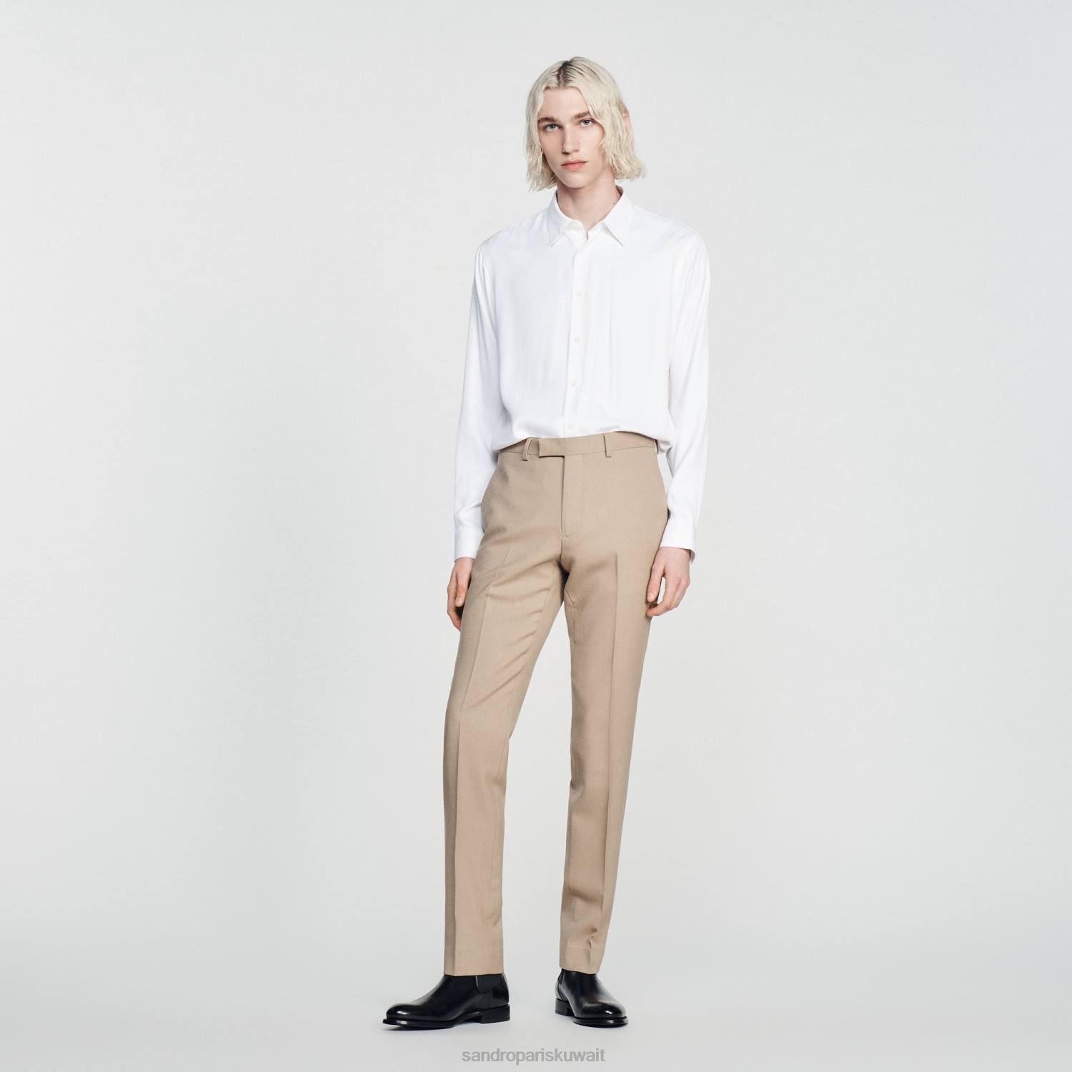 ثياب Sandro Paris بنطلون بدلة صوف اللون البيج رجال ZJ00590