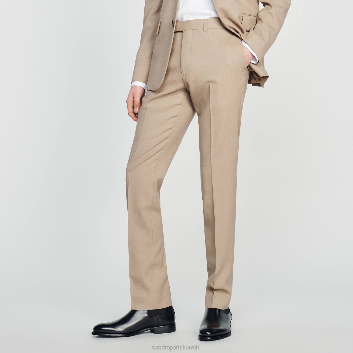 ثياب Sandro Paris بنطلون بدلة صوف اللون البيج رجال ZJ00590
