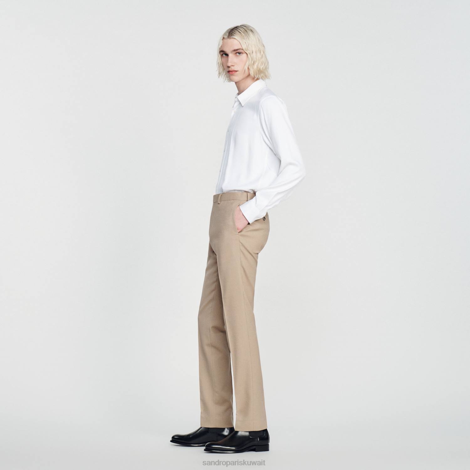 ثياب Sandro Paris بنطلون بدلة صوف اللون البيج رجال ZJ00590