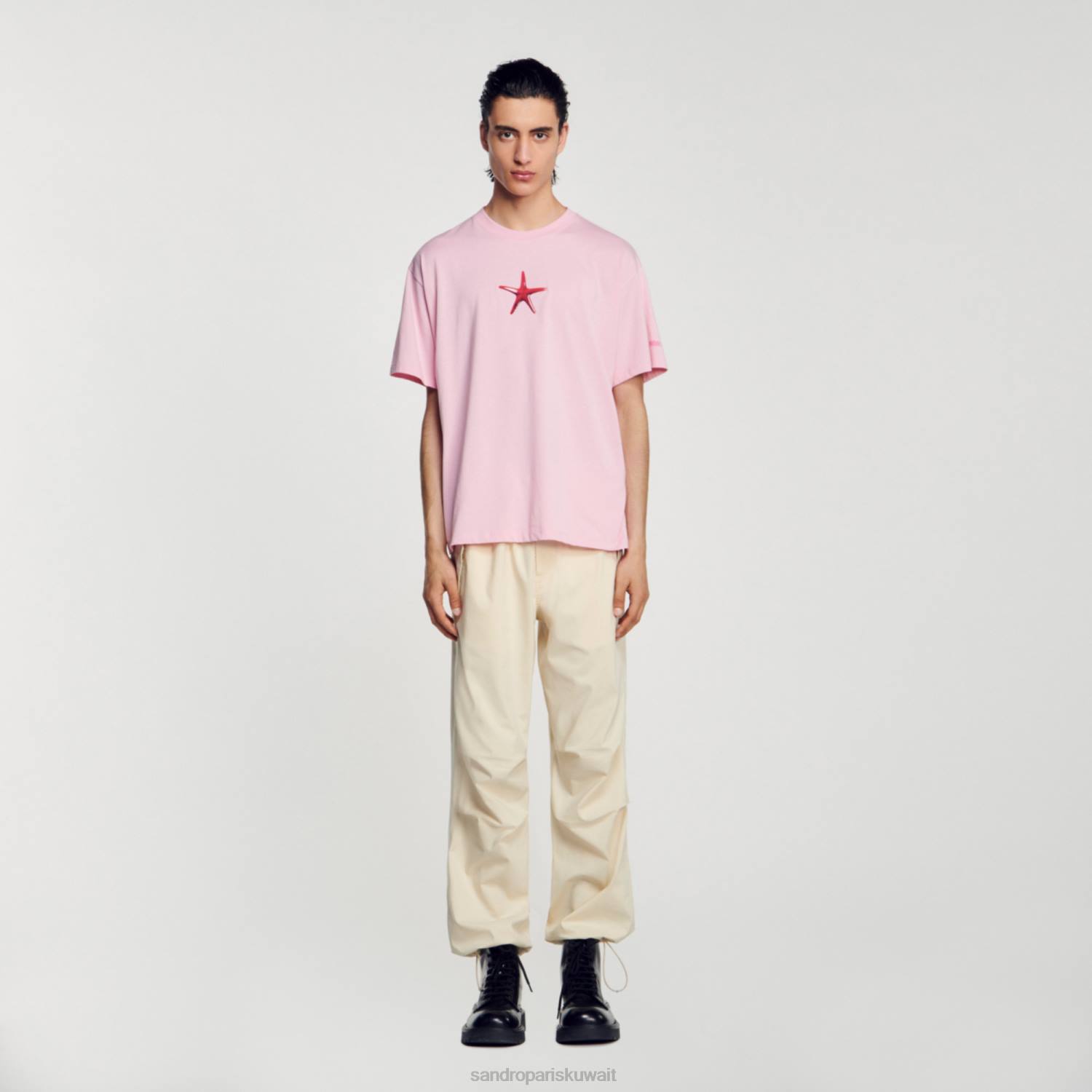 ثياب Sandro Paris تي شيرت نجم البحر لون القرنفل رجال ZJ00591