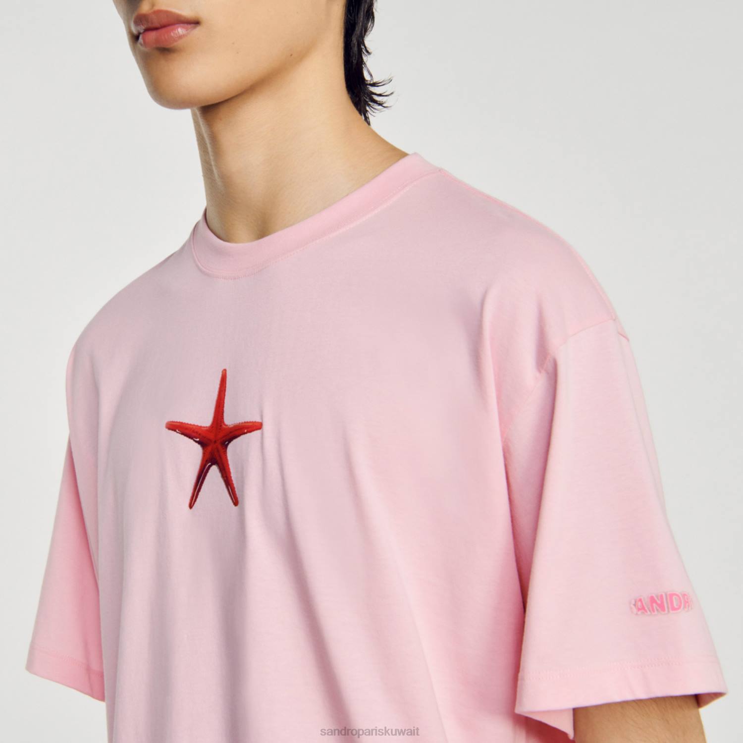 ثياب Sandro Paris تي شيرت نجم البحر لون القرنفل رجال ZJ00591
